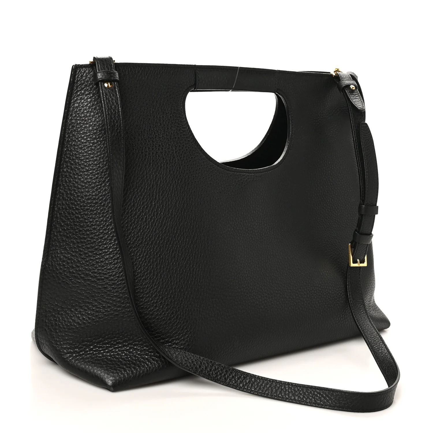 Pebbled Calfskin Alix Padlock Foldover Bag Black