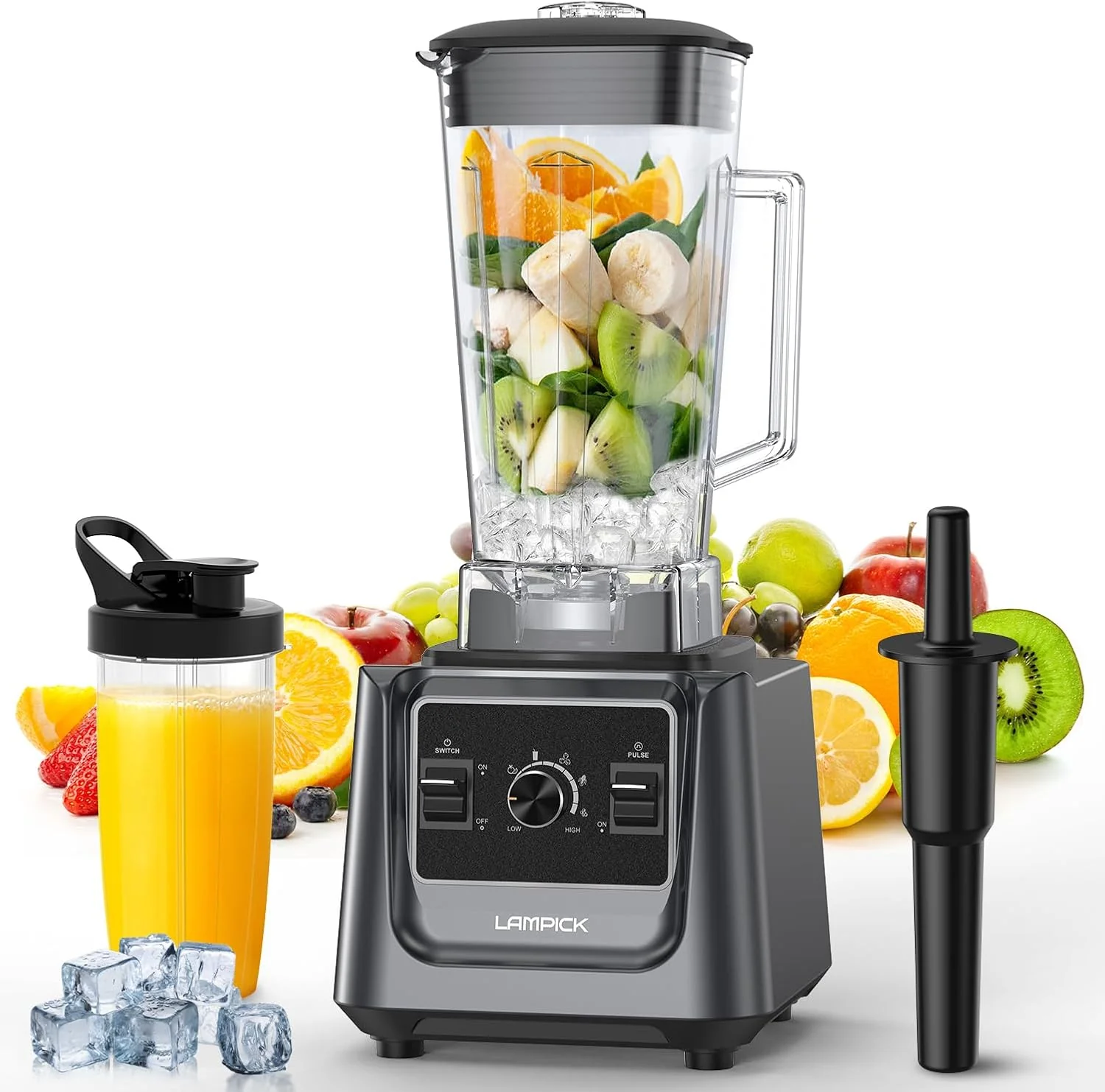 Blender de cuisine, blender 2000 W pour smoothies, 35 000 tr/min, blender professionnel haute vitesse avec pichet de 2 litres et gobelet de 800 ml pour milkshakes, glace pilée et fruits congelés.