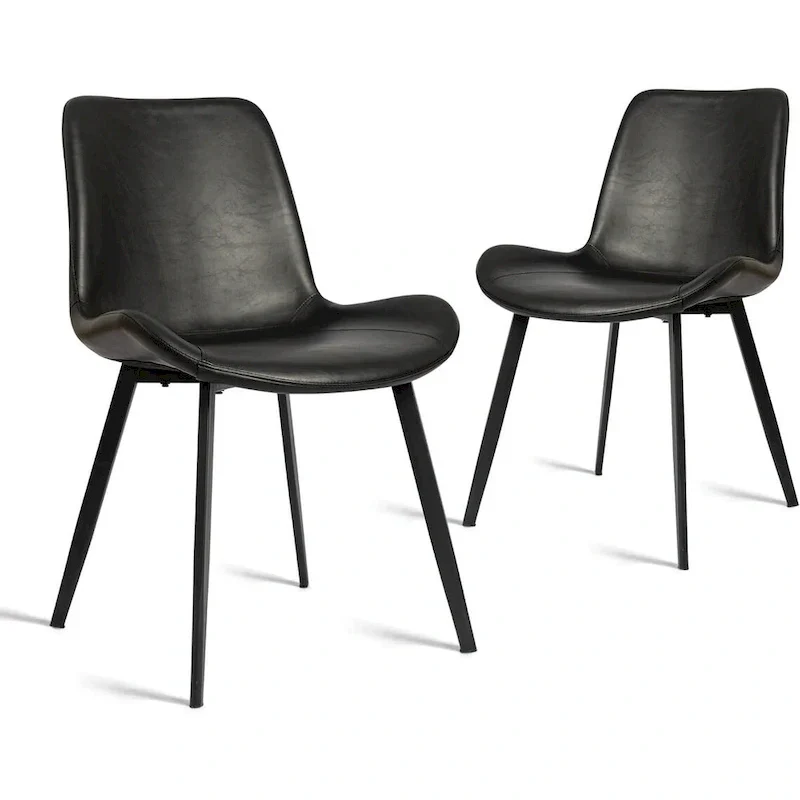 CangLong Set of 2 Mid-Century Dining Chairs with Soft PU Leather Cushions and Metal Legs, Black