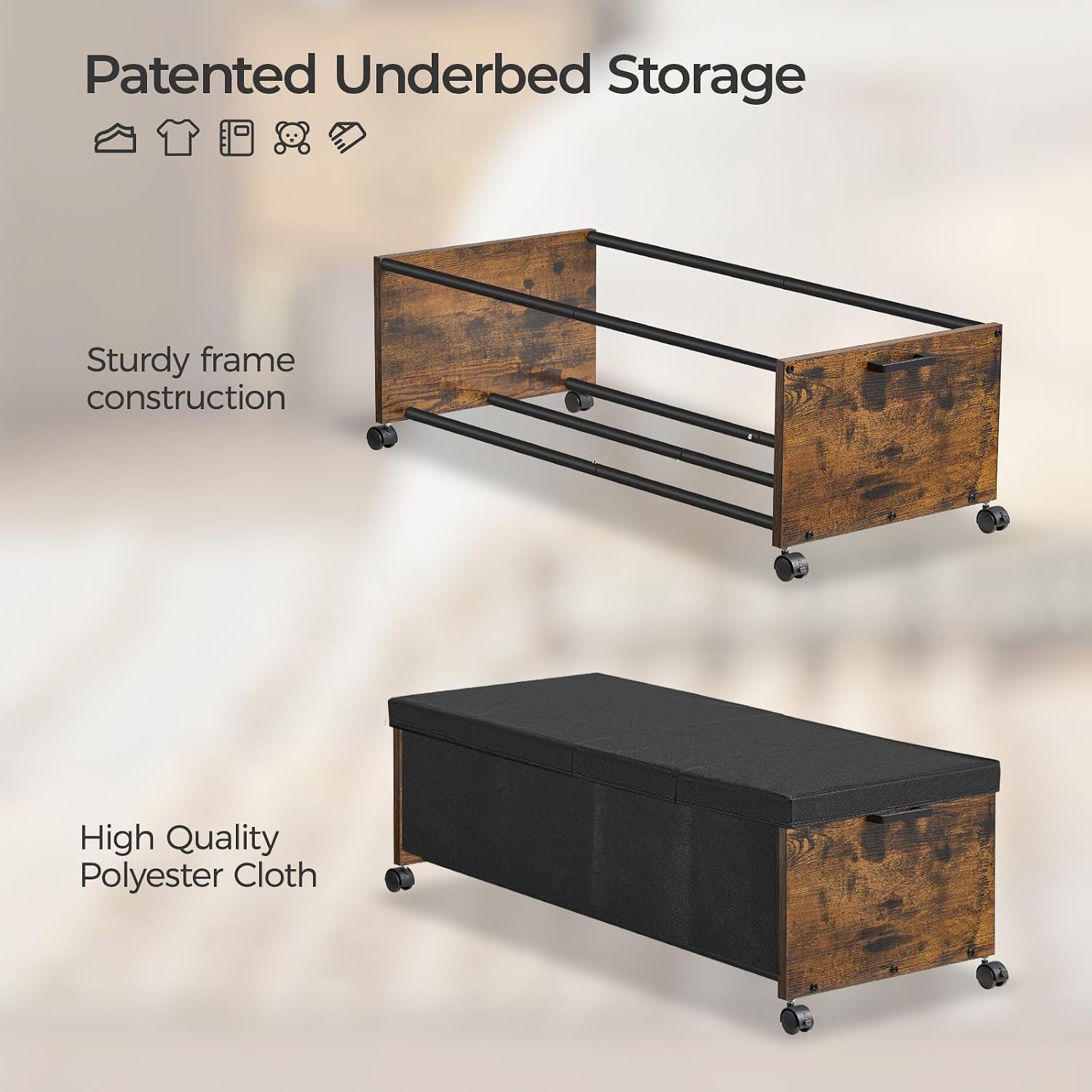 FOUCSSOMEI Under Bed Drawers on Wheels, XXXXL Size, Underbed Storage with Wheels, Wooden Under Bed Storage, Heavy Duty, Patented Design