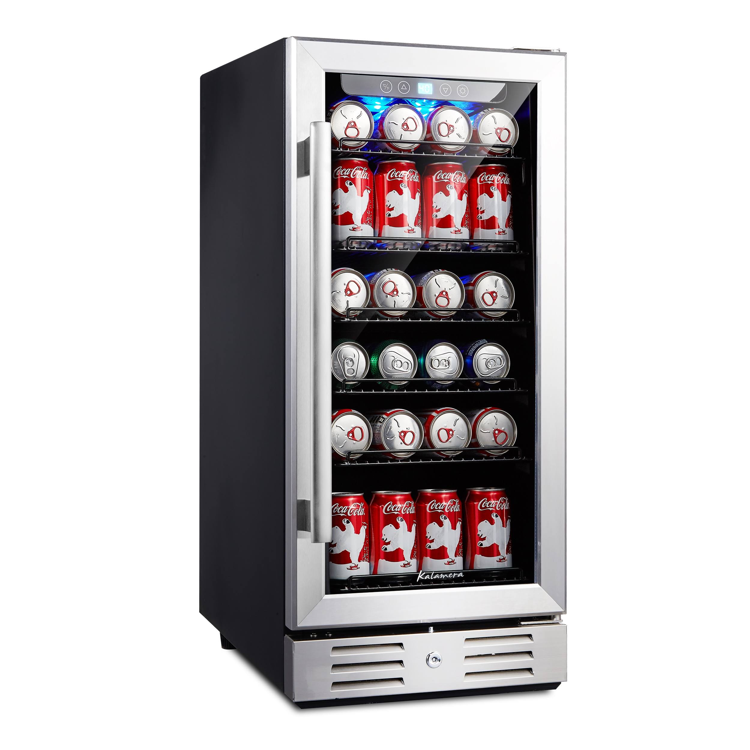 Kalamera 2.8 CU.FT 15 Built-In 96 Can Beverage Cooler with Dual Pane Glass Door, Silver