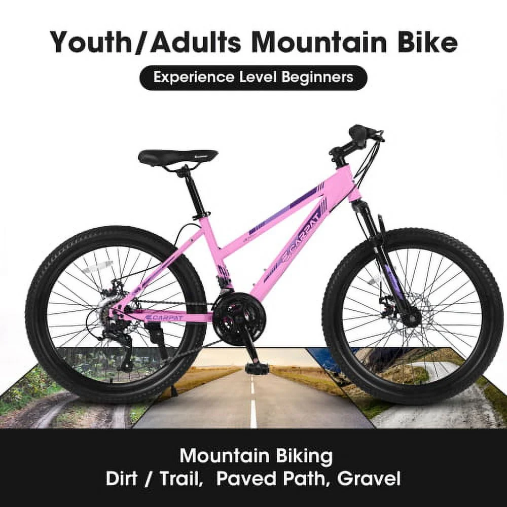 26" Mountain Bike for Women, 21 Speeds Mountain Bicycles with Dual Disc Brakes and 100mm Front Suspension, Pink(Gift)(Pink) - Image 2