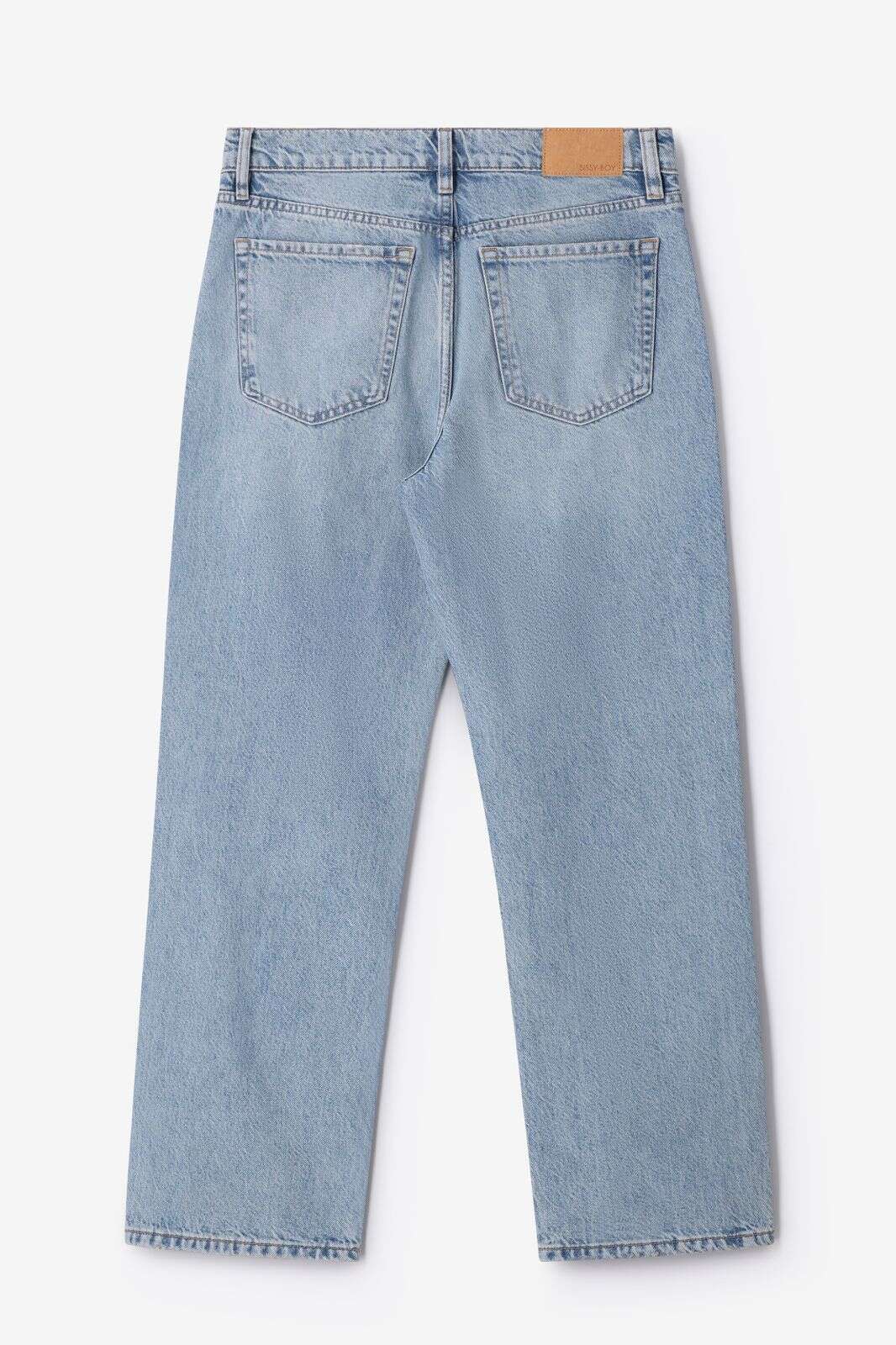 Blauwe cropped mid waist straight leg jeans