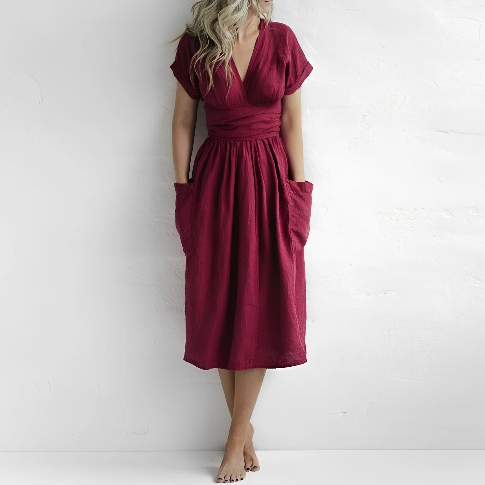 Sasha - Robe portefeuille décontractée avec poches