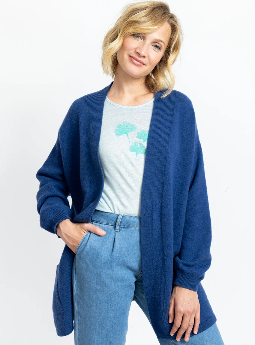 Veste femme en laine mérinos bleu