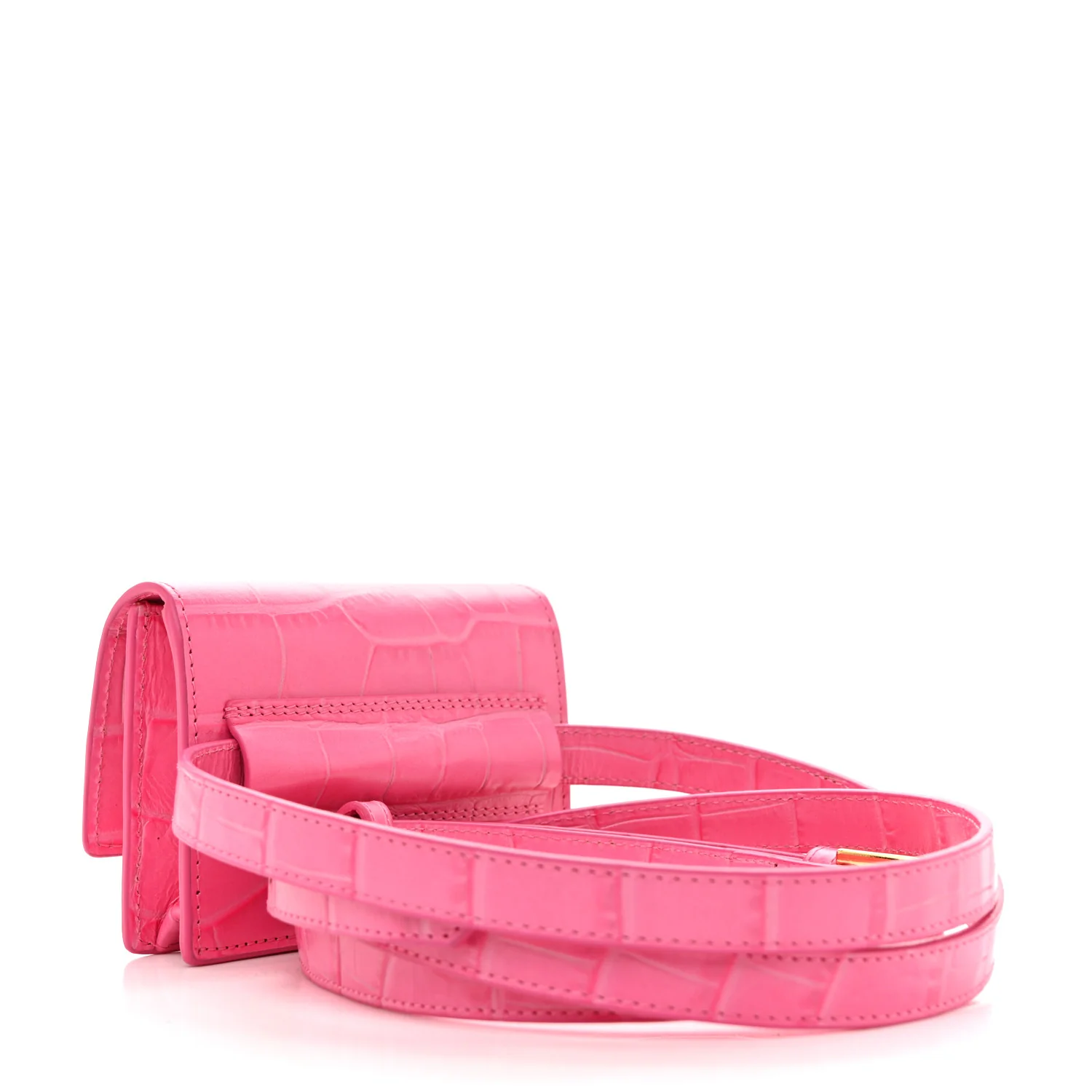 Calfskin Crocodile Embossed La Ceinture Bello Double Tour Belt Bag Pink