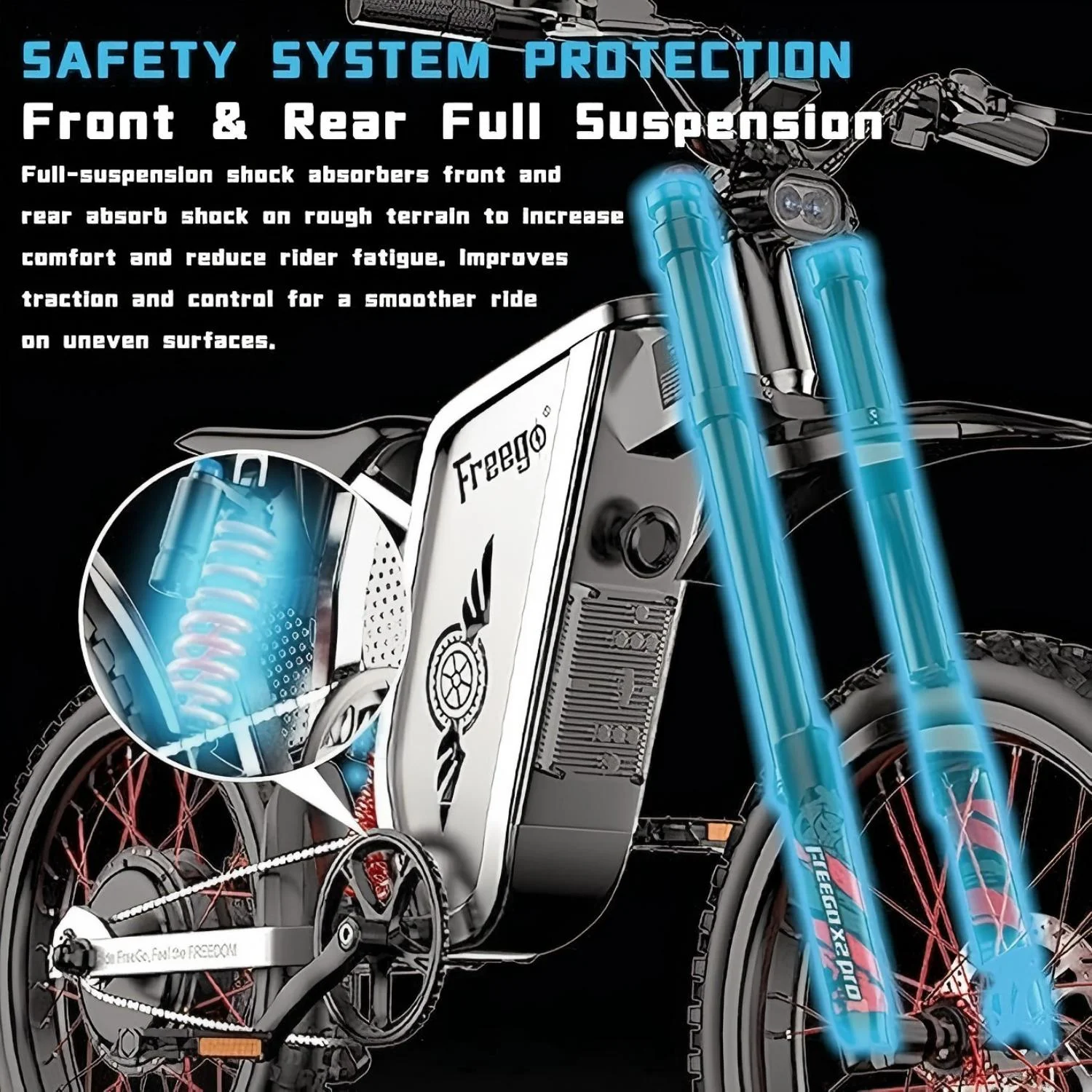 X2 Pro 6000W(Peak) Motor Electric Dirt Bike for Adult, 60V30AH Battery Electric Motorcycle,50MPH Speed Electric Bicycle,19x2'' Full Suspension/Hydraulic Brake - Image 3