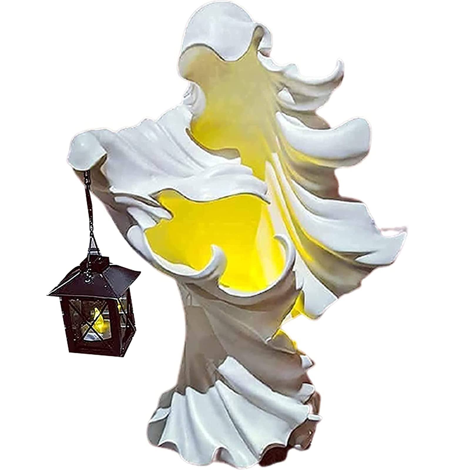 Scary Hell Messenger Lantern Decoration Witch Resin Sculpture Decoration Ghost Statue Decoration Halloween Garden Decoration Realistic Resin Ghost