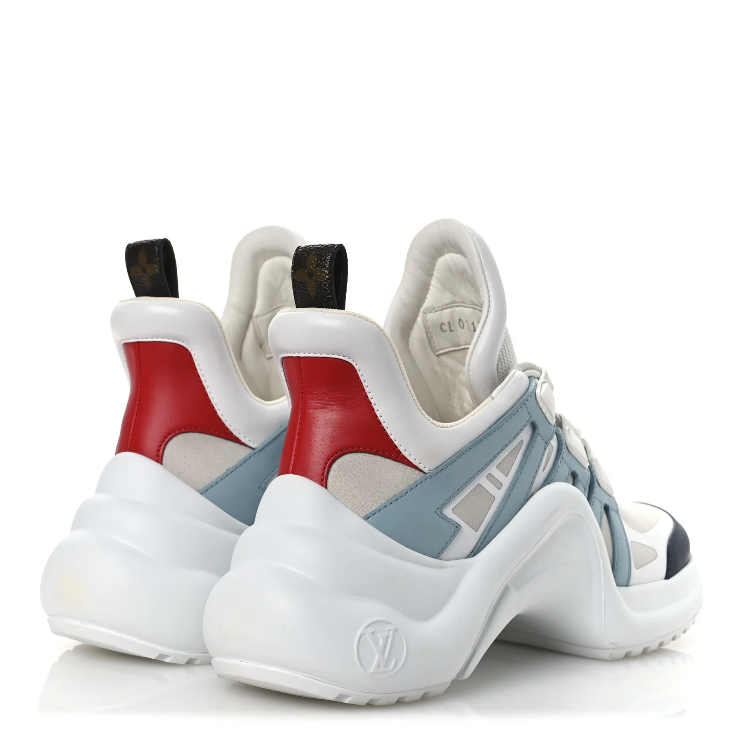 Calfskin Technical Nylon LV Archlight Sneakers 38 White Blue Gris