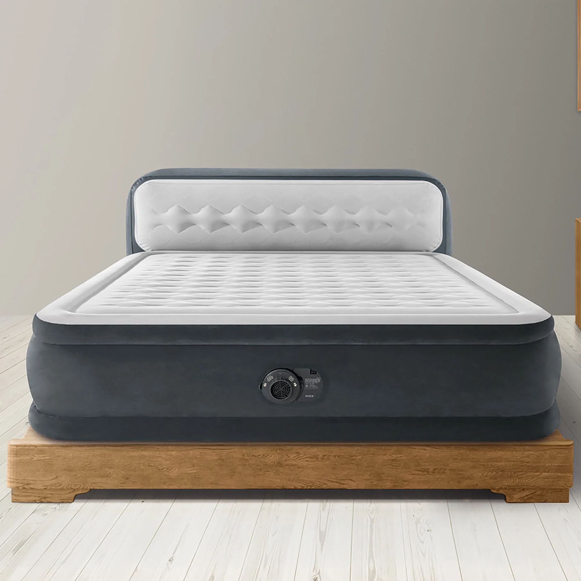 Dura-Beam Deluxe: Ultra Plush Headboard Airbed Queen Gray, 18" Inflatable Mattress, Built-In Pump, Fiber-Tech, Carry Bag, 600lb Cap 64447ED(Queen) - Image 10