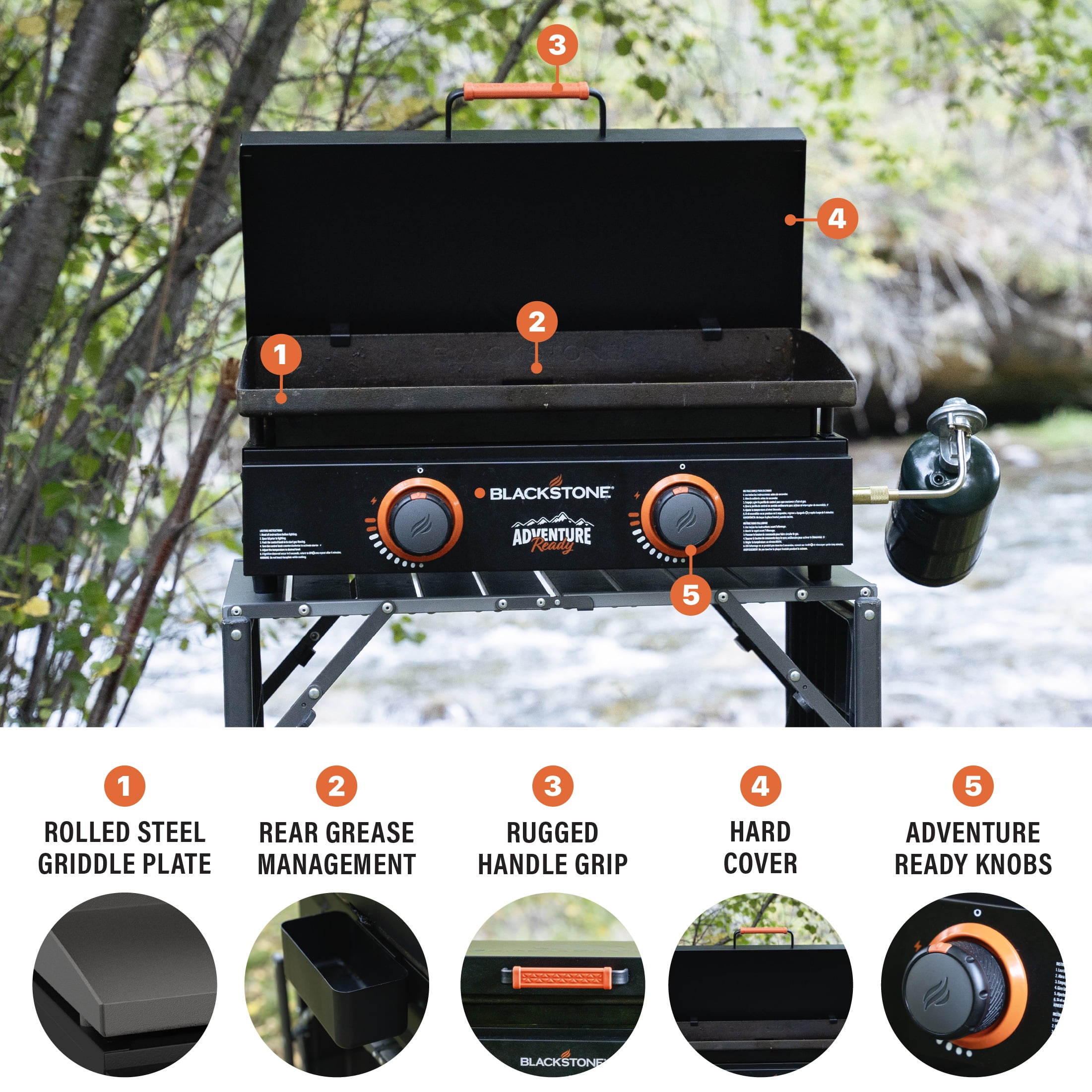Adventure Ready 2-Burner 22" Propane Griddle with Hard Cover in Black(Black) - Image 6