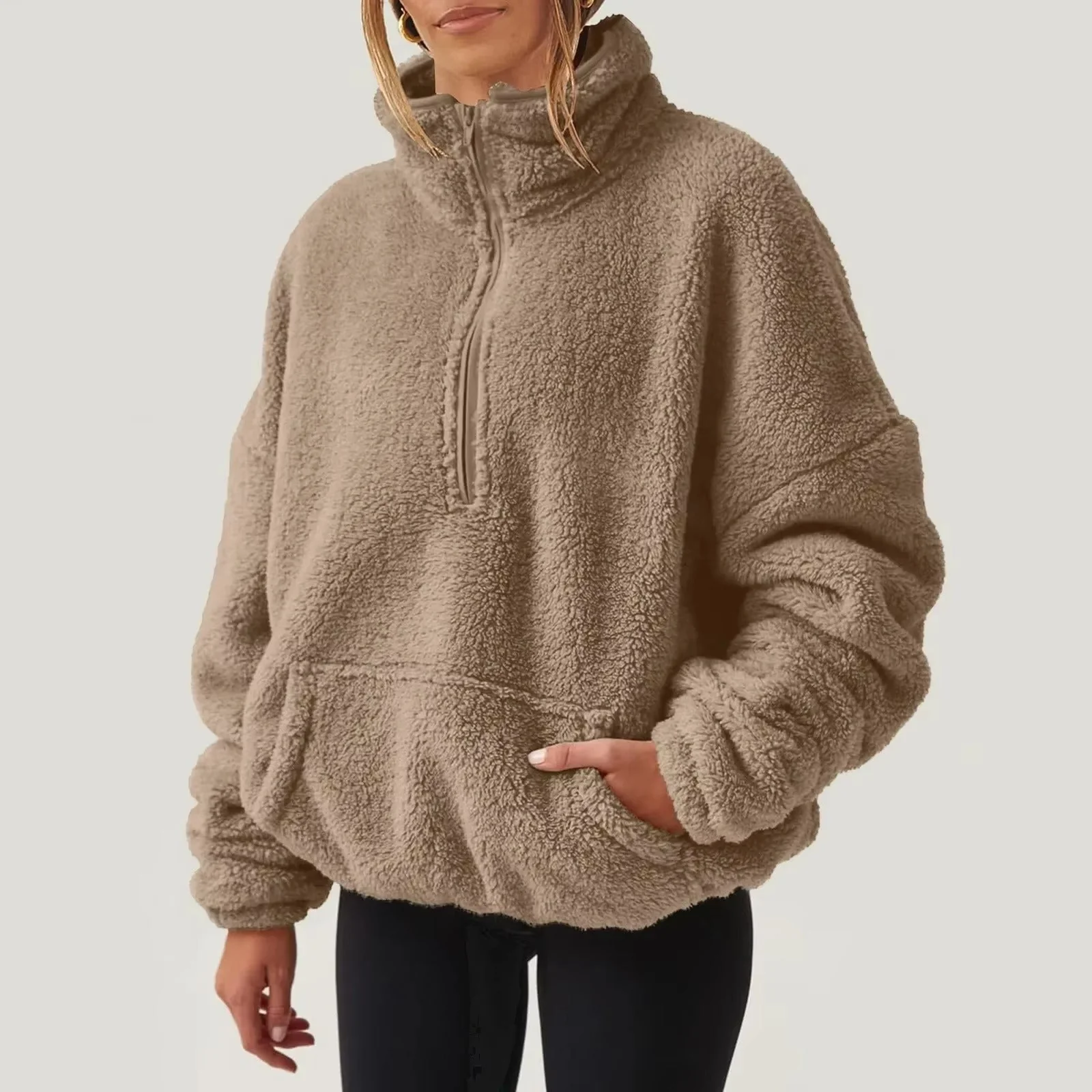Pull polaire doux à demi-fermeture éclair pour femmes
