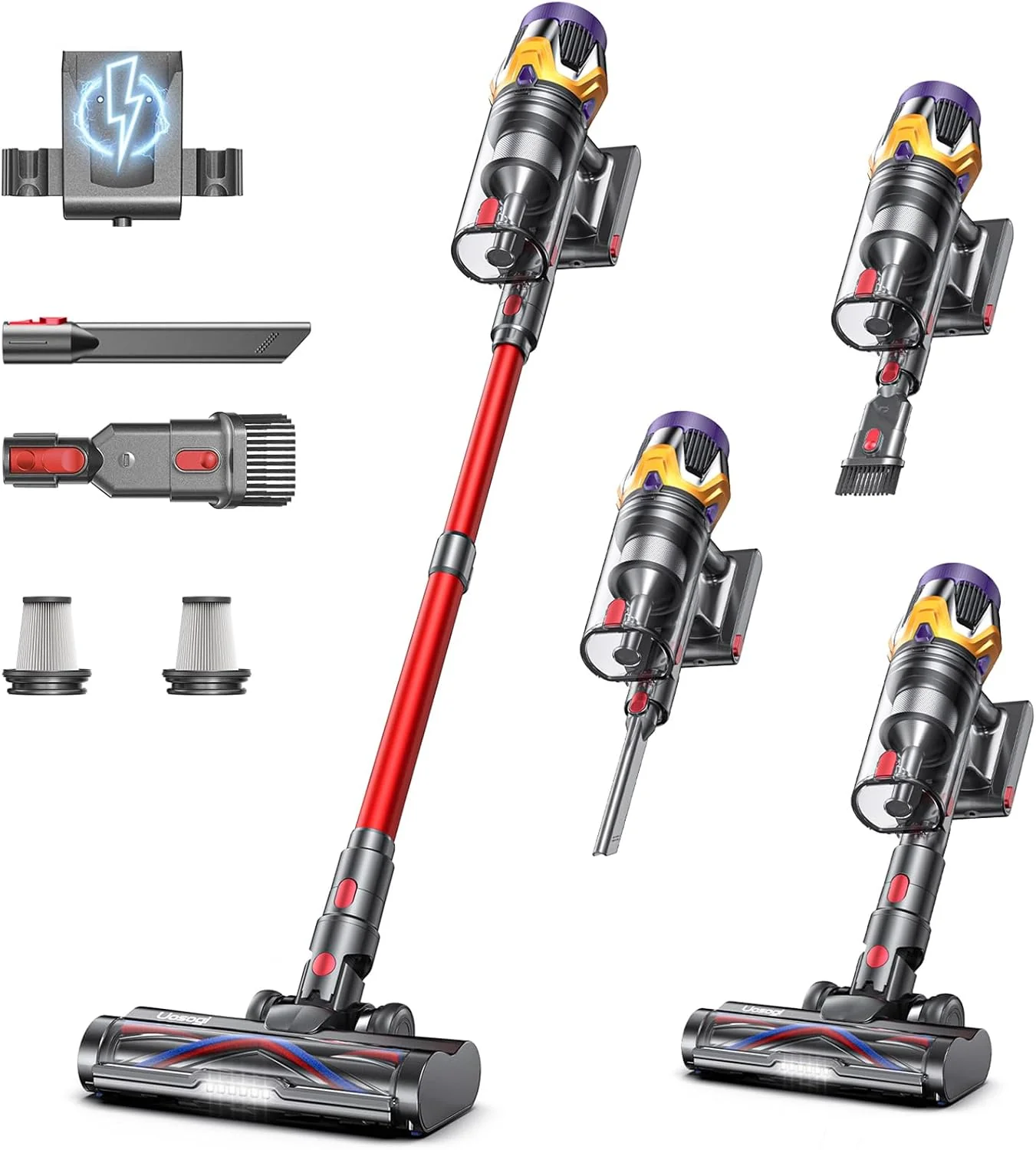 Aspirateur balai sans fil amélioré 55 kPa 650 W 70 min avec mode ouragan, autoportant, écran tactile, bac à poussière de 1,8 L, anti-enchevêtrement, idéal pour la maison, les poils d'animaux et les tapis.