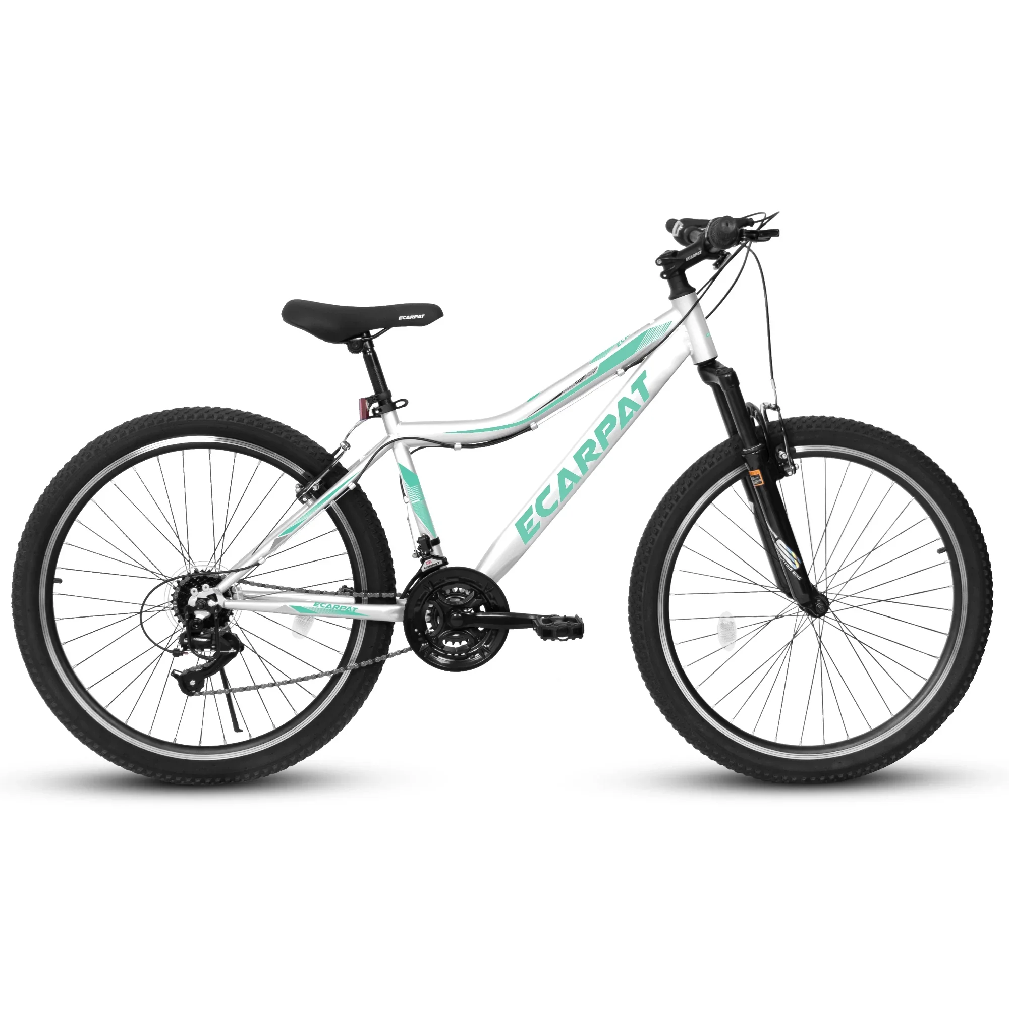26-Inch Mountain Bike with 21-Speed Twist Shifter, Front Suspension & V-Brakes – White/Purple Commuter Bicycle