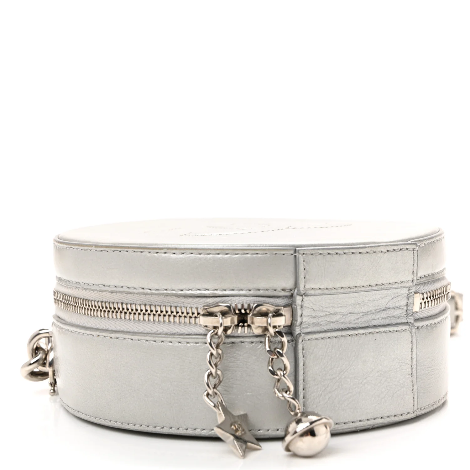 Metallic Glazed Calfskin Round As Earth Evening Bag Silver