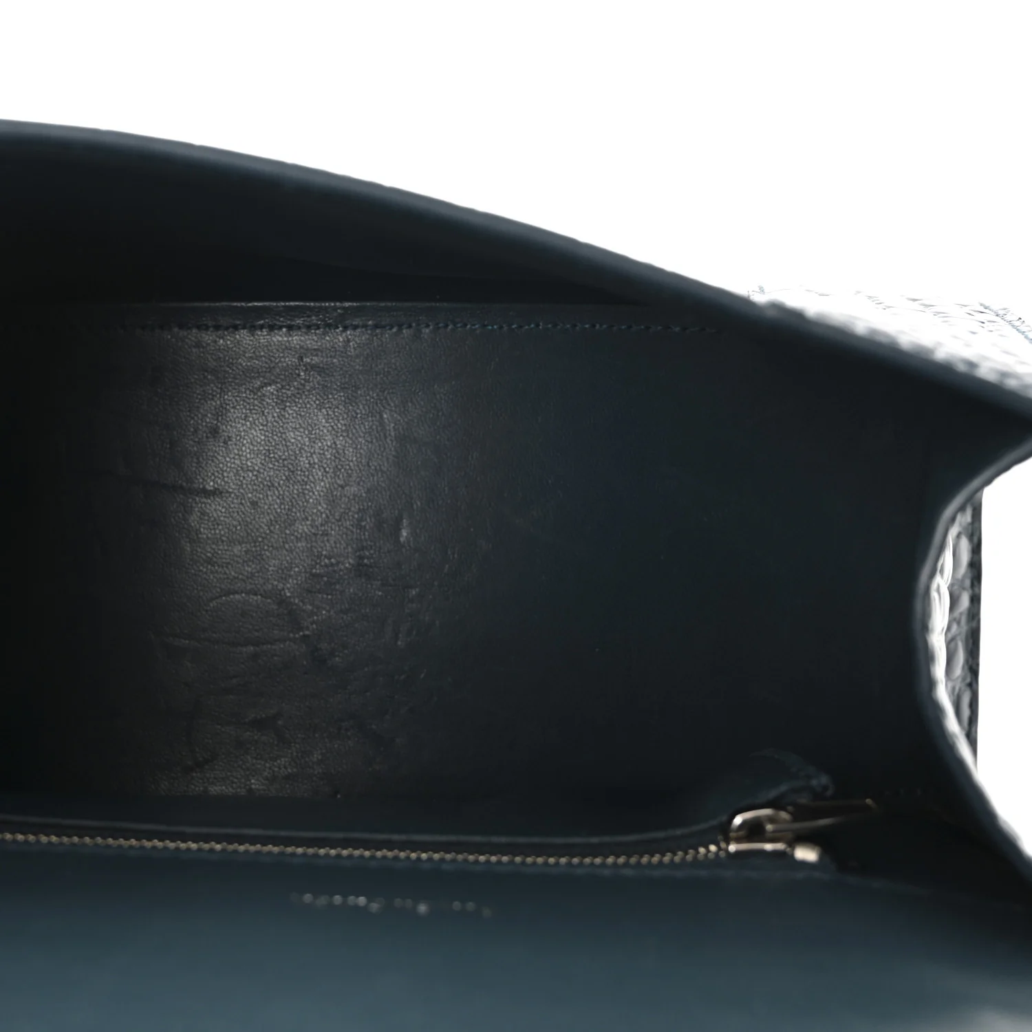 Shiny Calfskin Crocodile Embossed Small Hourglass Top Handle Bag Dark Petrol Blue