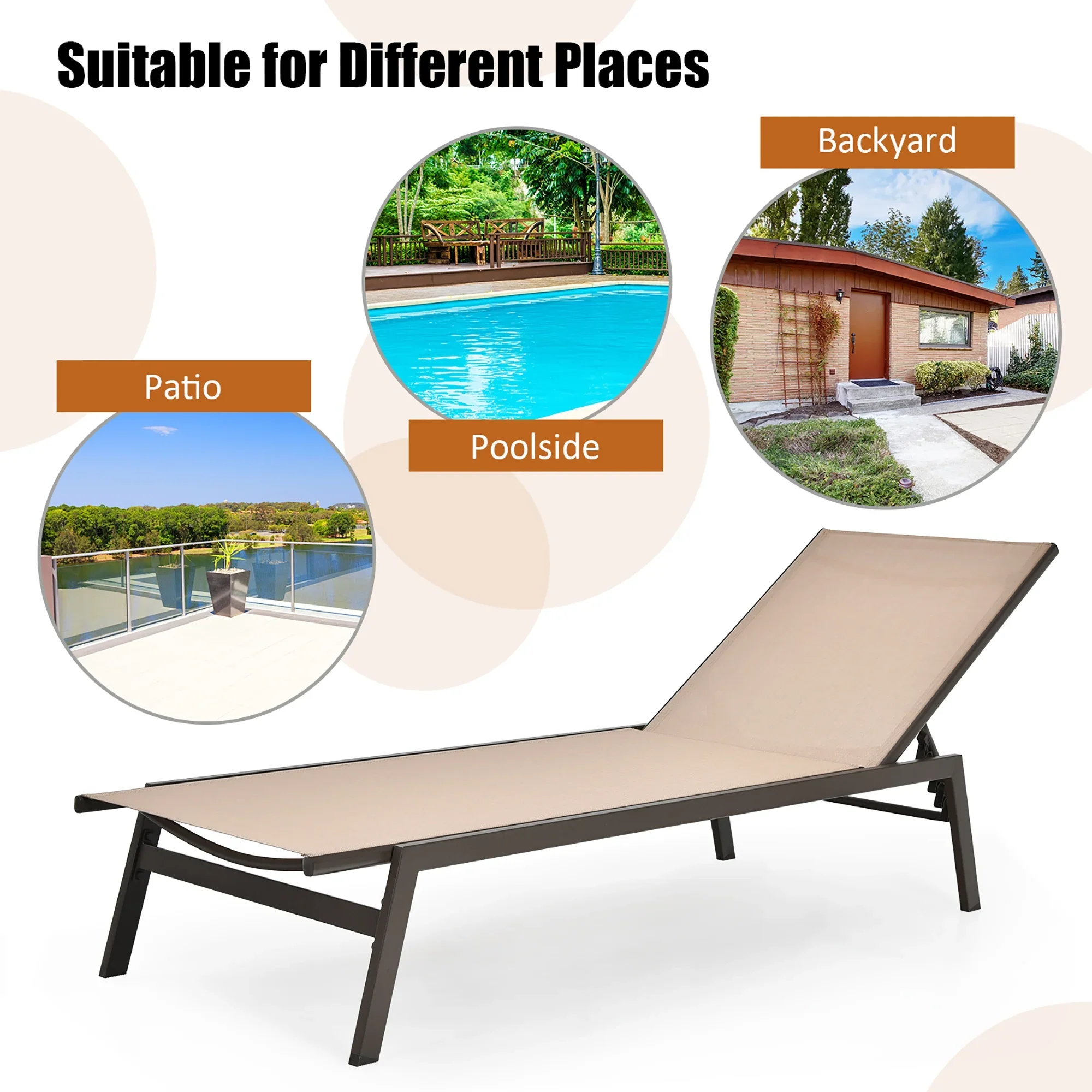 Costway  Patio Lounge Chair Chaise Recliner Back Adjustable Garden Deck Brown