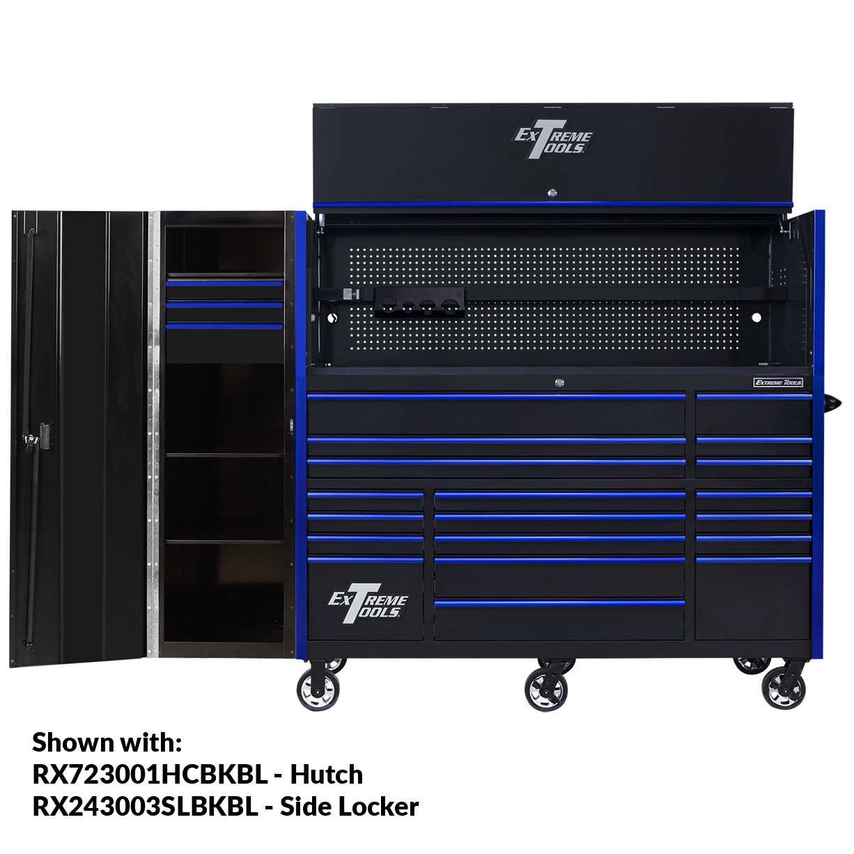Servante d'atelier à roulettes Extreme Tools 72″ x 30″, 19 tiroirs avec glissières de 113 kg (250 lb), série RX 250