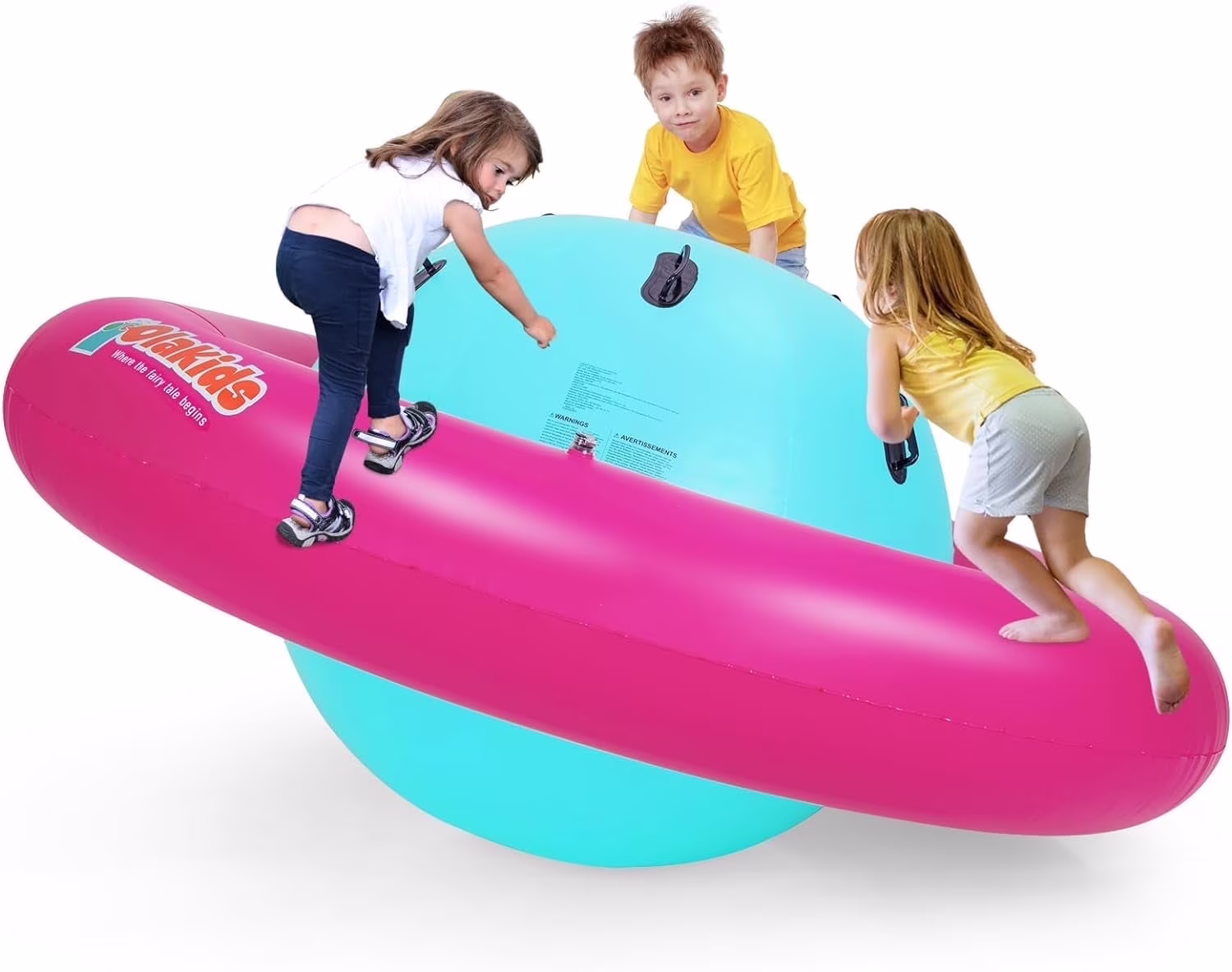 8FT Inflatable Dome Rocker Bouncer, Outdoor Kids Giant Roll and Play Seesaw Rocker with 6 Secure Handles, Max Weight 250 LBS, Toddlers Climbing Toy Backyard Play Center Equipment(Pink+Blue)