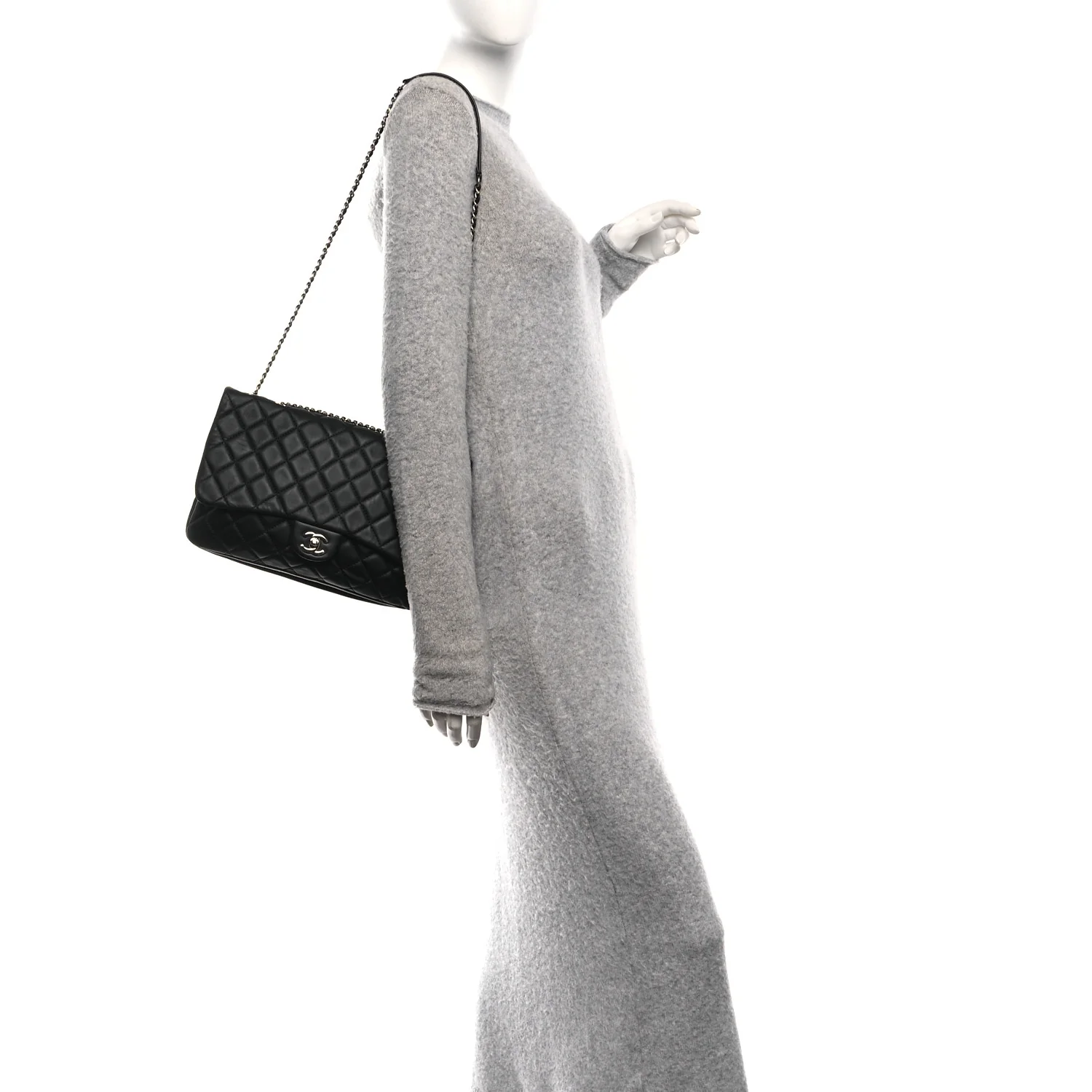 Lambskin Quilted Jumbo Chanel 3 Flap Bag Black