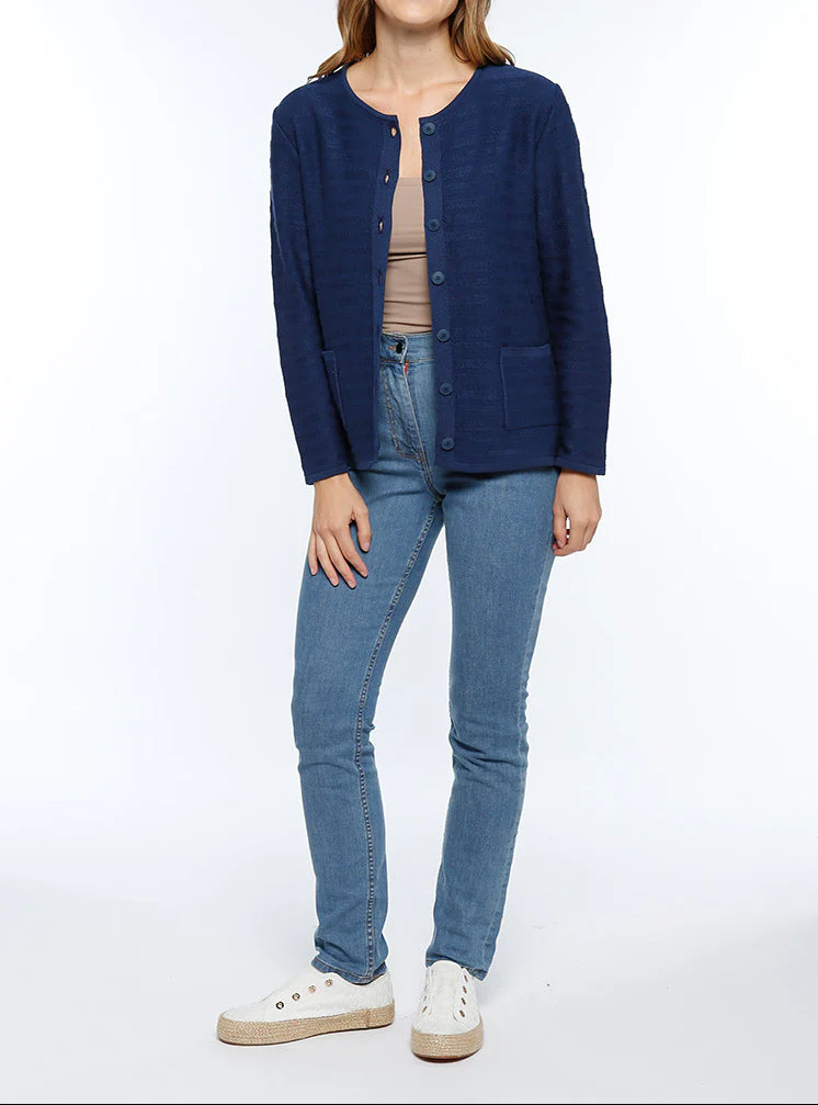 Cardigan femme en coton bleu marine