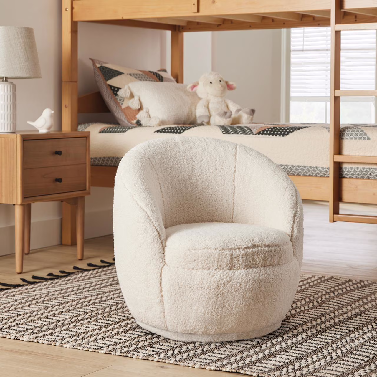 Mira Kids Swivel Chair, Cream Faux Shearling(Cream)