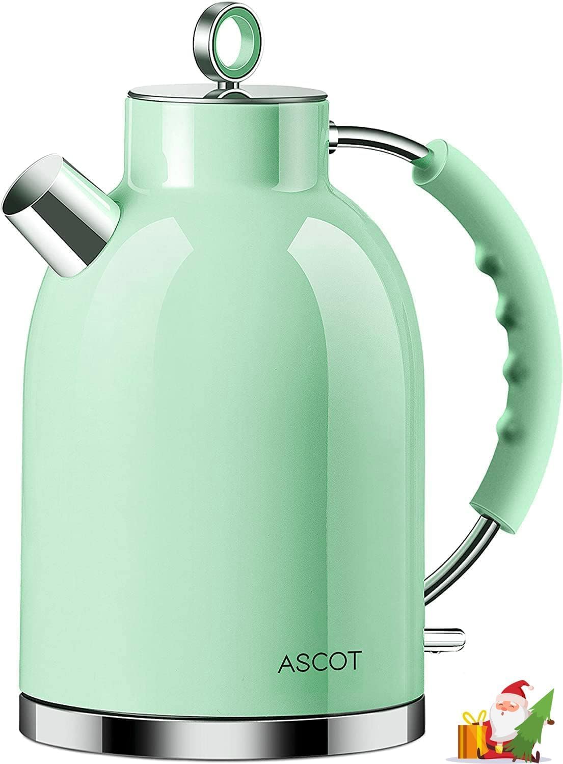 ASCOT Electric Kettle, Stainless Steel Tea Boiler 1.5qt 1500W Retro Tea Heater & Boiling Kettle, Auto Shut-Off and Boil-Dry Protection(White)