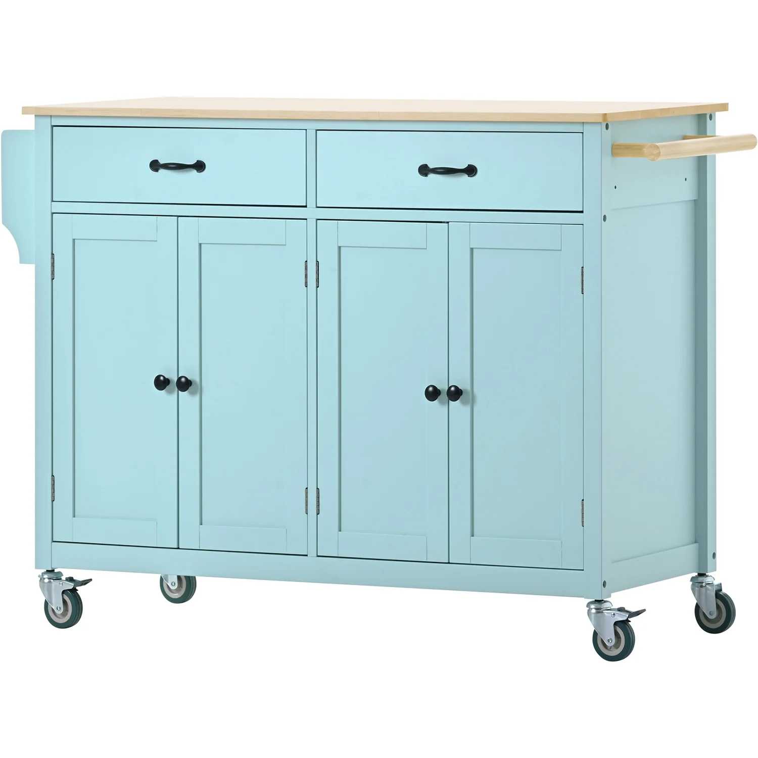 Moveable Kitchen Island Cart, Rolling Bar Cart with 4 Door Cabinet and Two Drawers and 2 Locking Wheels, Kitchen Cart for Kitchen, Green - Image 3