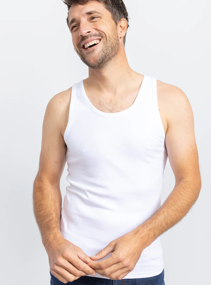 Tee-shirt homme sans manches en coton blanc