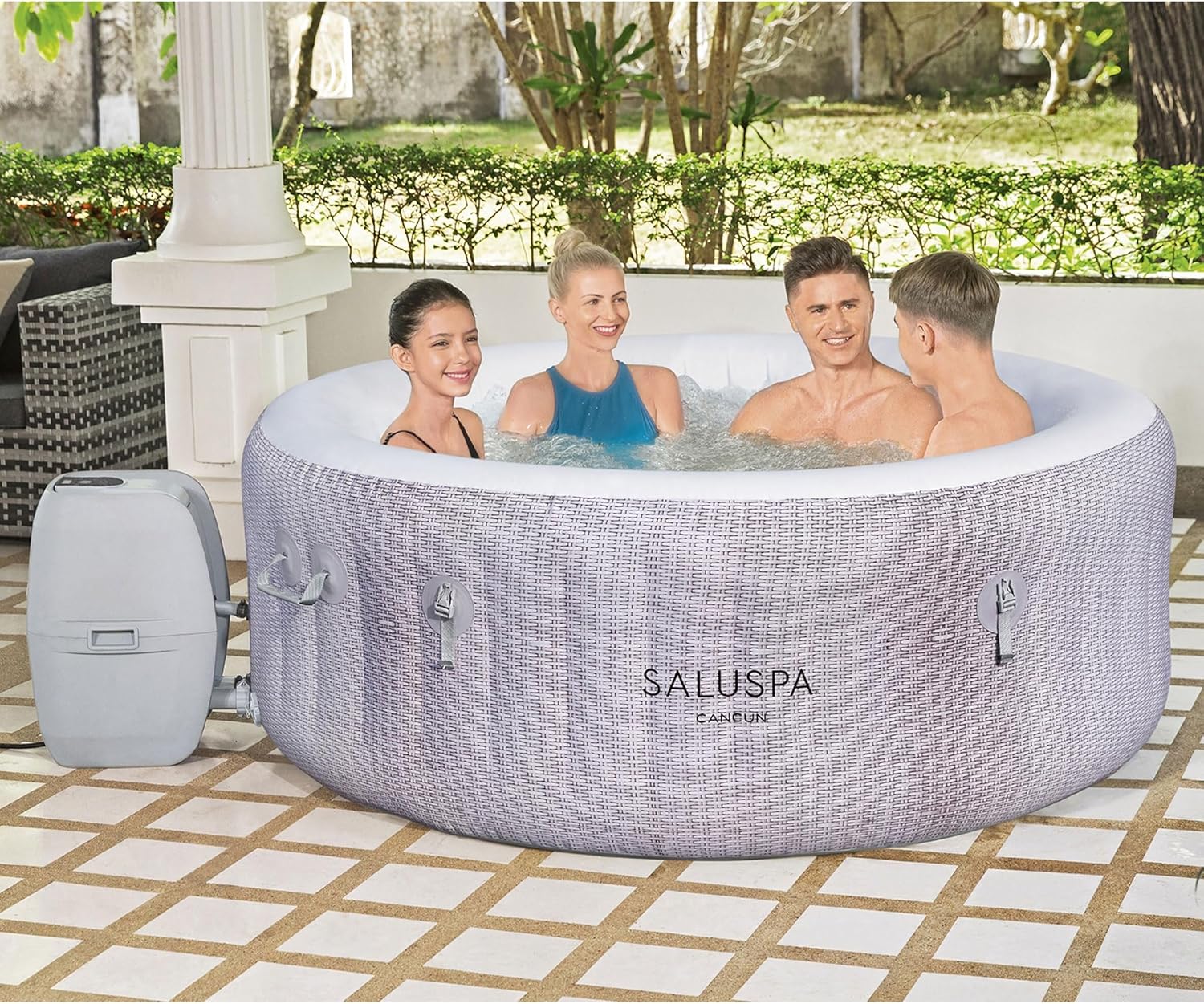 Large Round 2 to 4 Person Inflatable Hot Tub Portable Outdoor Spa with 120 Airjets and Energysense Cover, Grey