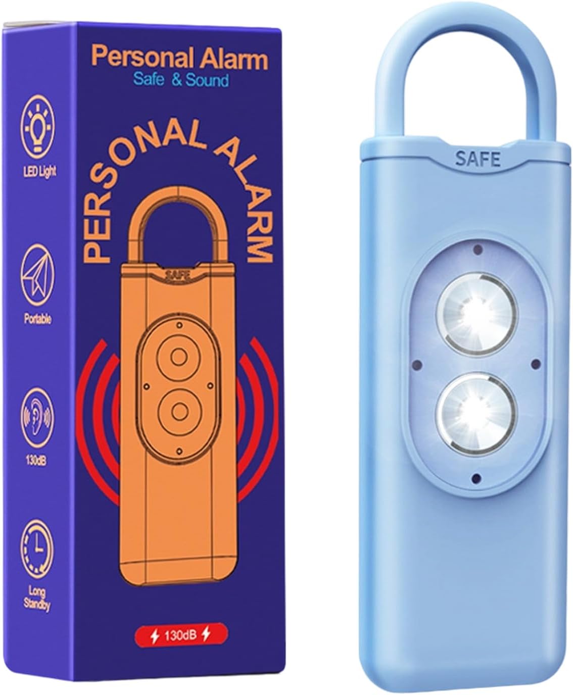 Rechargeable Personals Alarm with 2 LED Lights and 130dB Alerts for Outdoor Activity Emergencies Protections Selves Defense Alarm Keychain