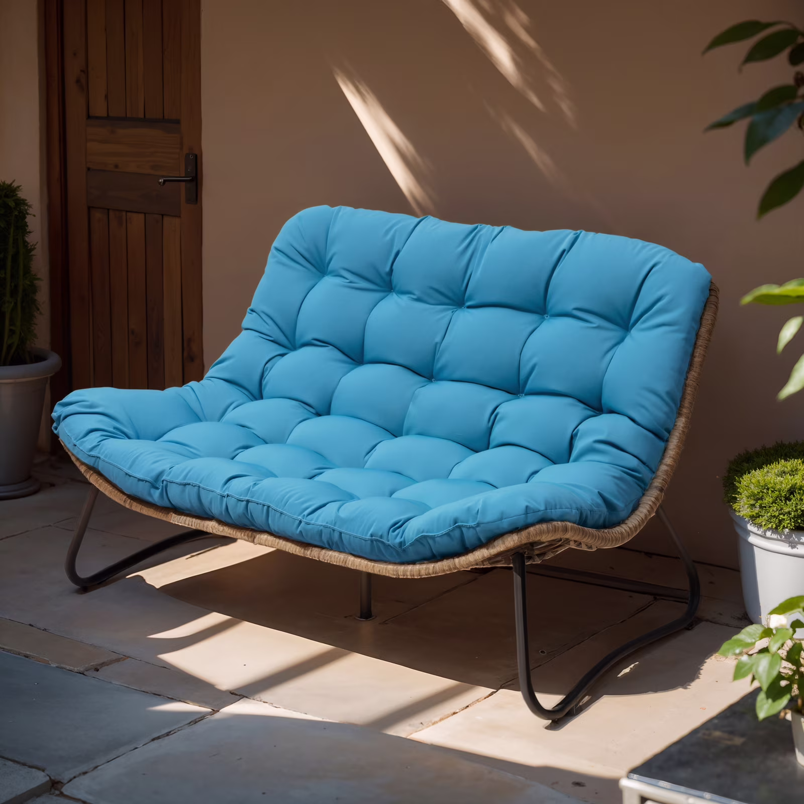 Products Patio Loveseat, All-Weather Rattan Large Furniture with Soft Cushions, Outdoor Loveseat for Balcony, Poolside, Backyard (Beige)(Beige) - Image 5