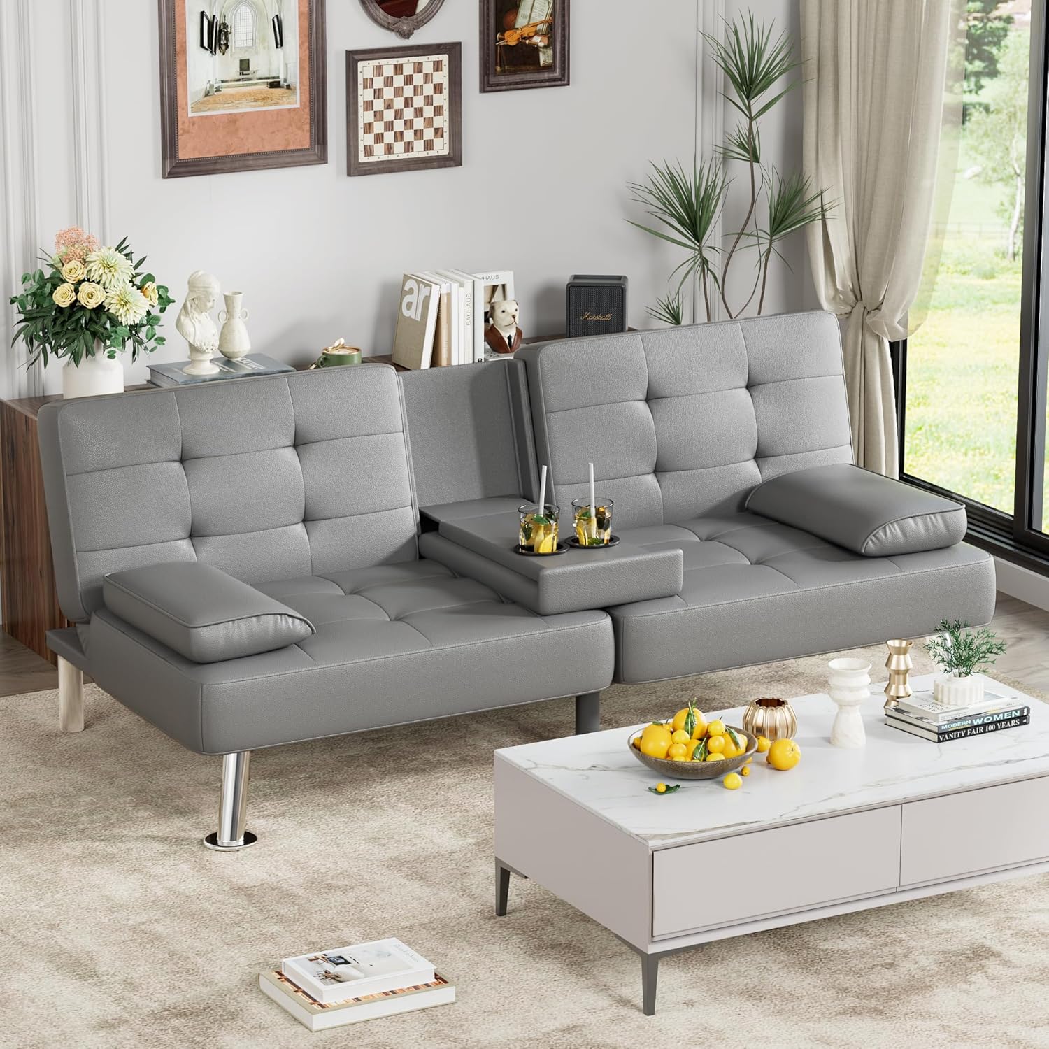 Canapé-lit futon Homall en cuir avec accoudoirs et fauteuil inclinable réglable