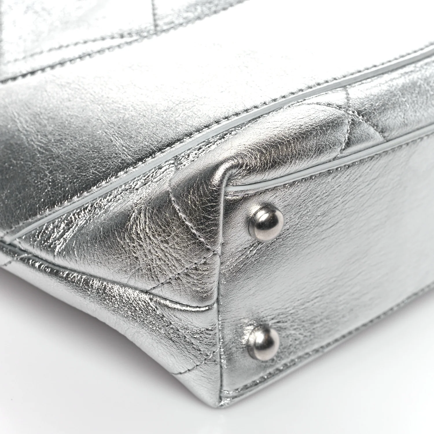 Metallic Calfskin Stitched CC Shopper Tote Silvery