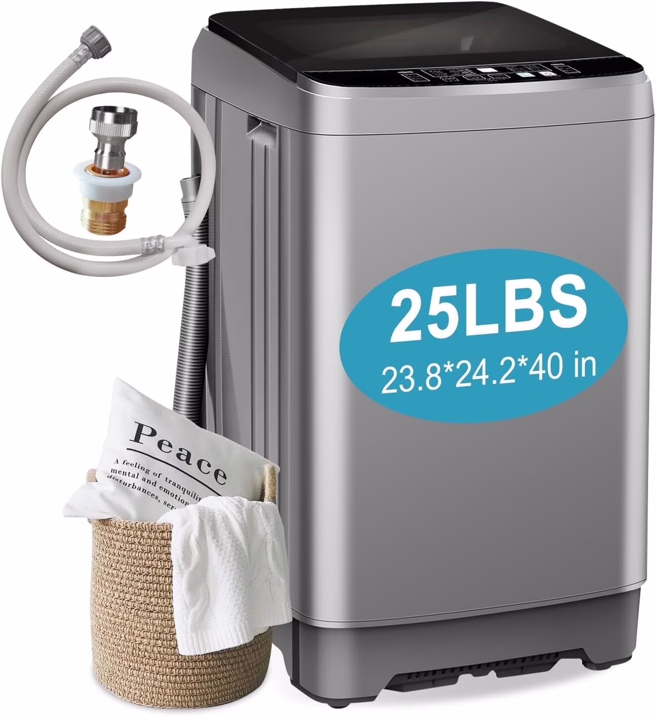 Kcpolre Portable Washing Machine, 25 lb Full Automatic Washer with 10 Programs & 8 Water Levels, Top Load Clothes Washing Machines with LED Display for Home, Apartment, Grey