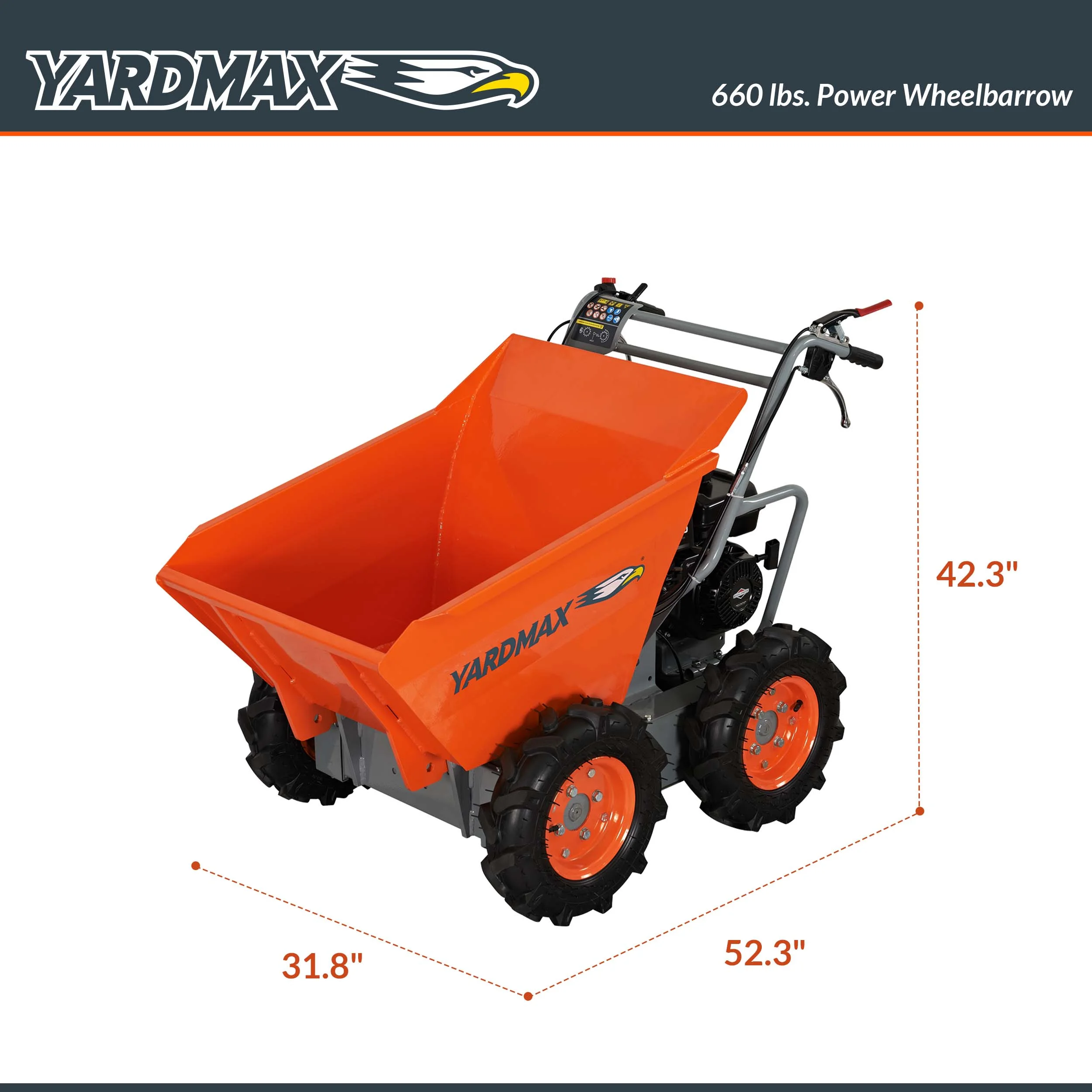 YARDMAX YD4103 Powered Wheelbarrow Briggs and Stratton CR950 65 HP 208cc, 660 lb