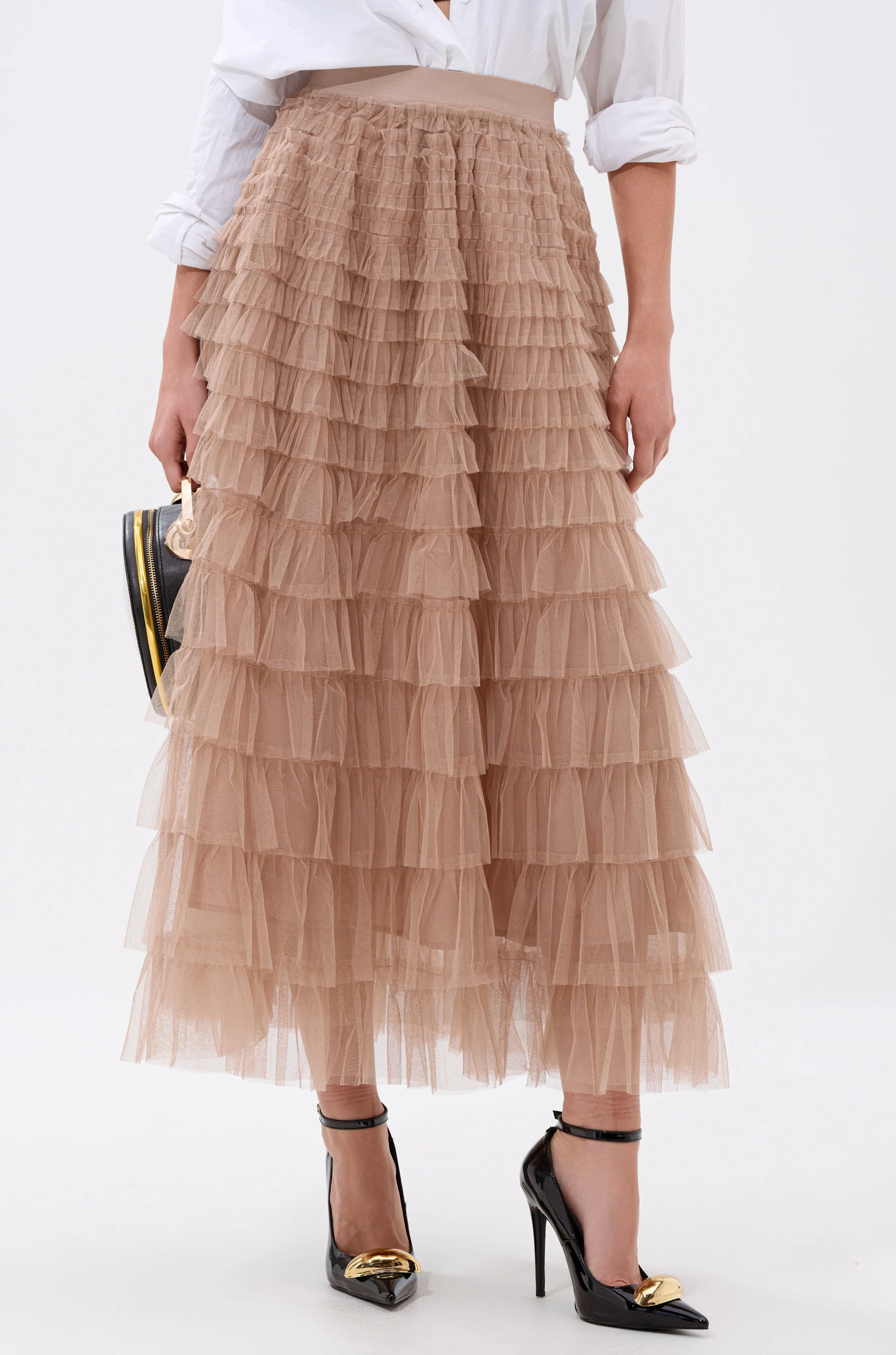 STARS ALIGNED MESH RUFFLE MAXI SKIRT - Akira Store