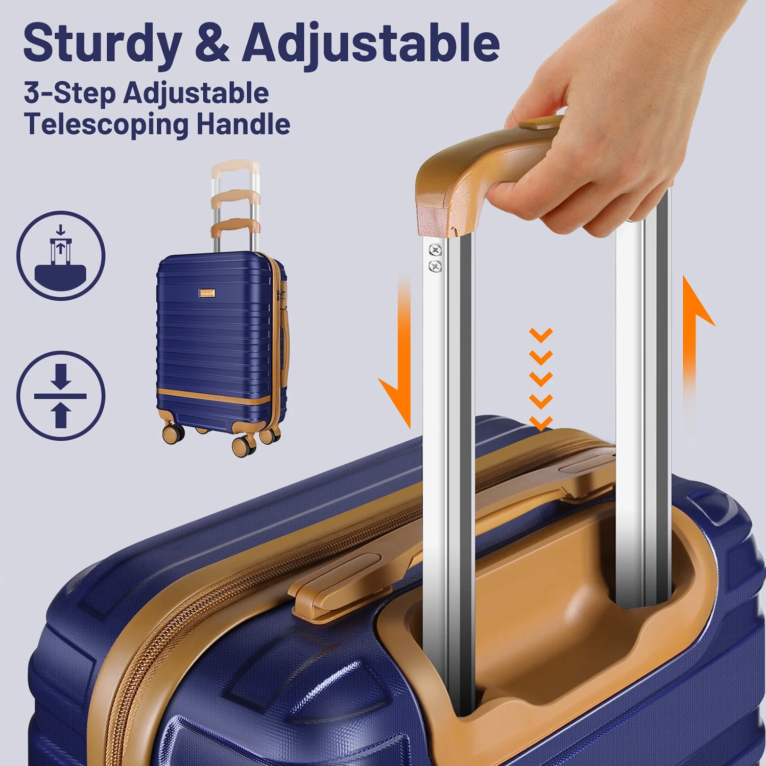 5 Piece Luggage Sets and Travel Duffel Bag, ABS Hardshell Hardside Checked Luggage with TSA Lock and Double Spinner Wheels Suitcase, Deep Blue(5 Set-Deep Blue) - Image 6