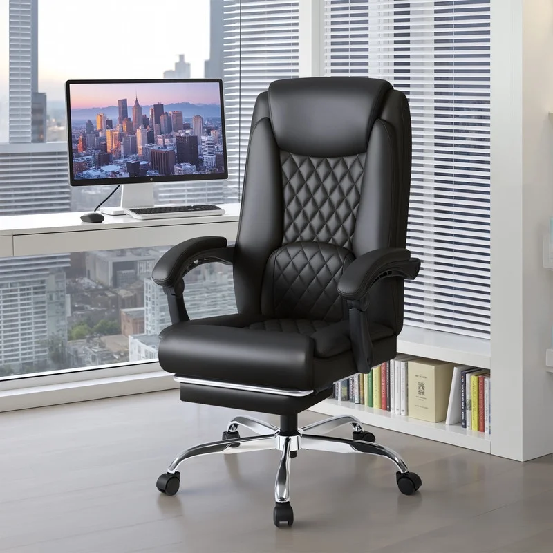 Home Office Chair Adjustable Executive Leather Chair With Arms Ergonomic High Back Cushion Lumbar Back Support Computer Desk Chair,Black(black) - Image 4