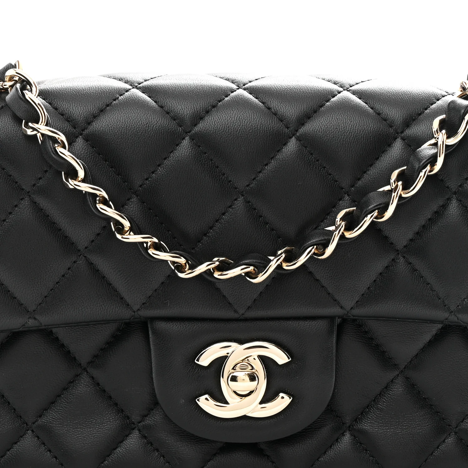 Lambskin Quilted Mini Rectangular Flap Black