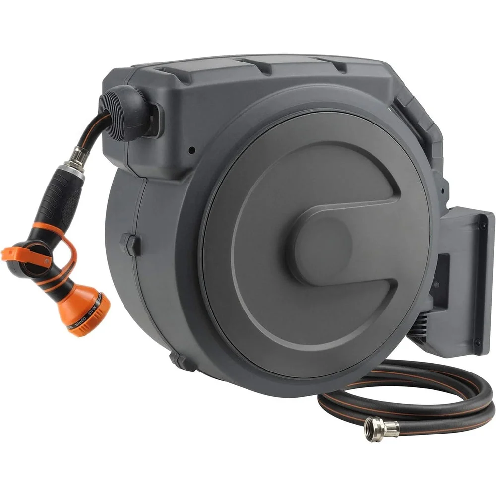 Retractable Garden Hose Reel 1/2 Inch X 130 ft, Super Heavy Duty, Any Length Lock, Slow Return System, Wall Mounted and 180 Deg Swivel…