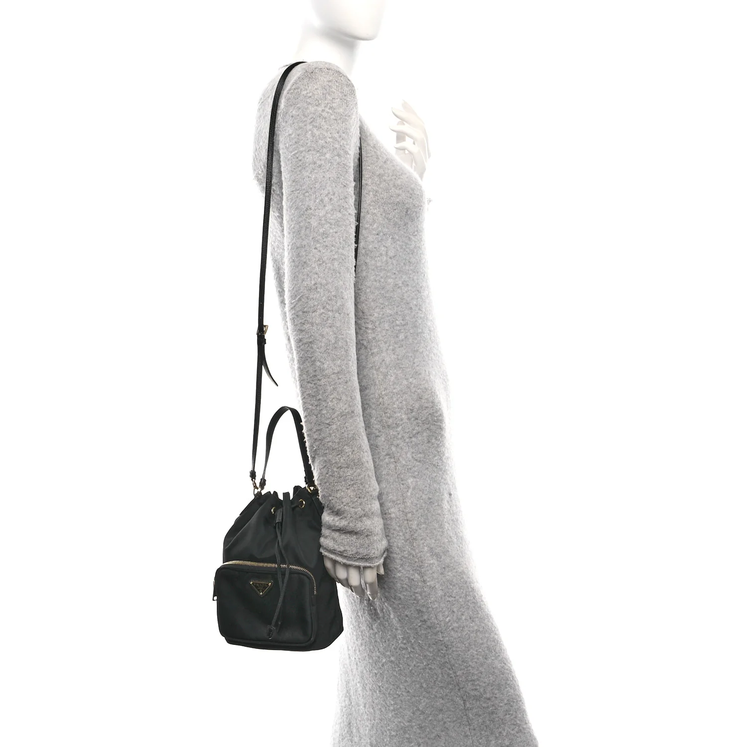 Saffiano Tessuto Nylon Mini Bucket Crossbody Bag Black