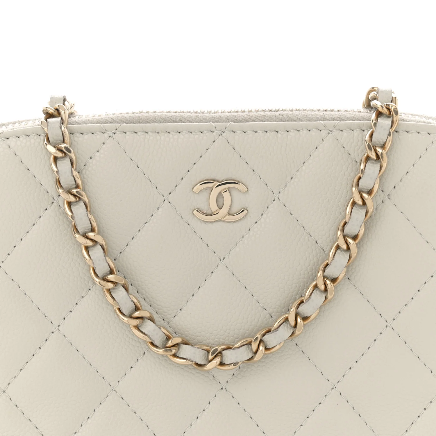 Caviar Quilted Classic Clutch With Chain Light Grey