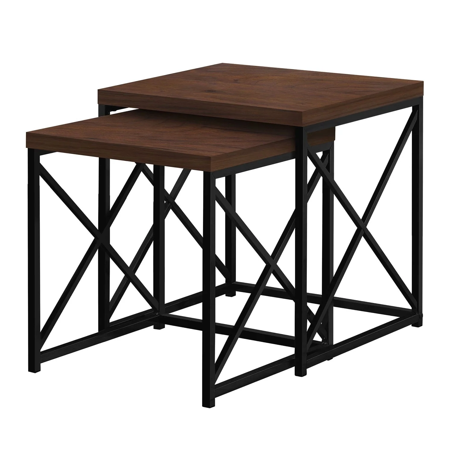 2 Piece Square Metal Nesting Table Set, Cherry/Black(Brown)
