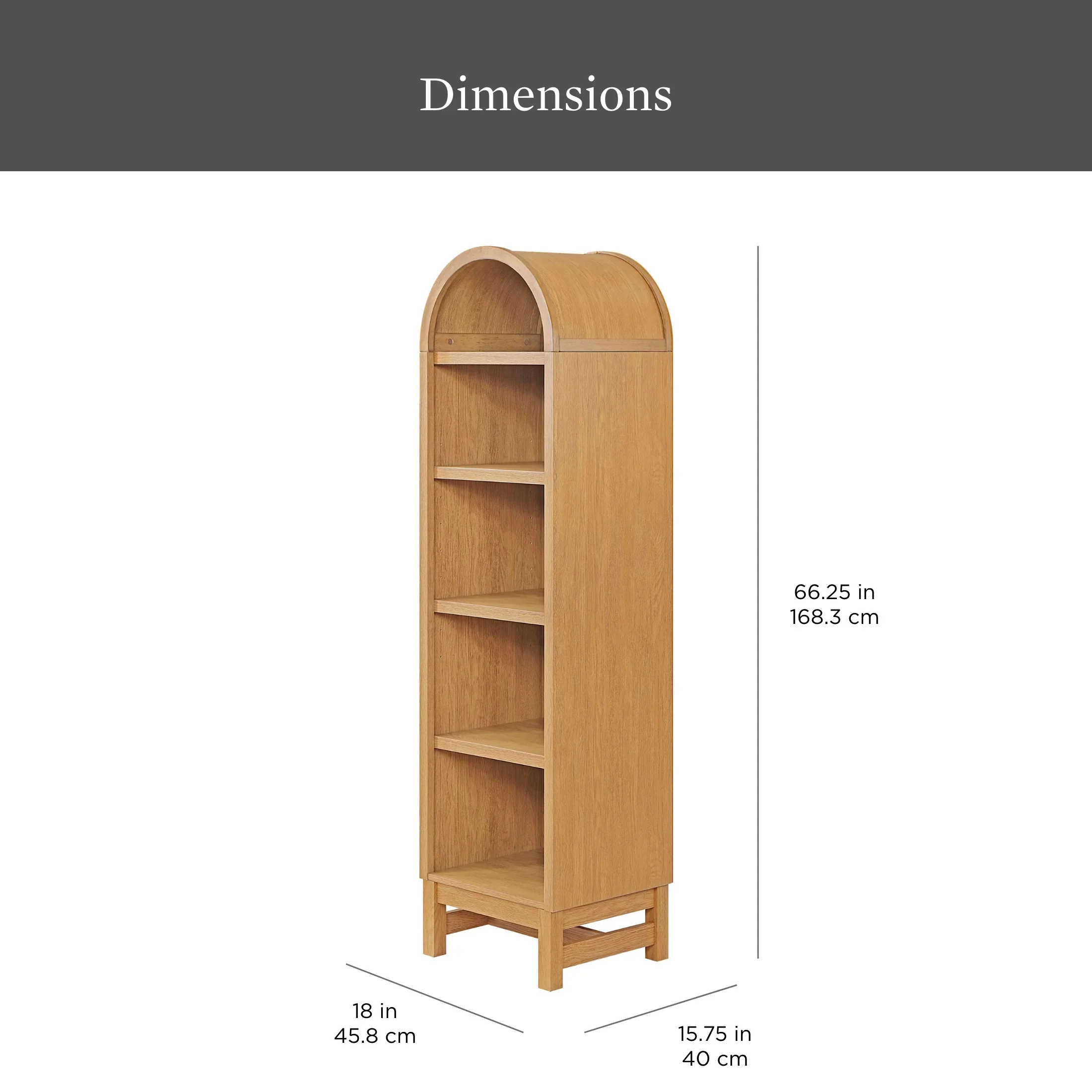 Better Homes & Gardens Juliet Narrow Arch Bookcase, Rich Black and Light Honey