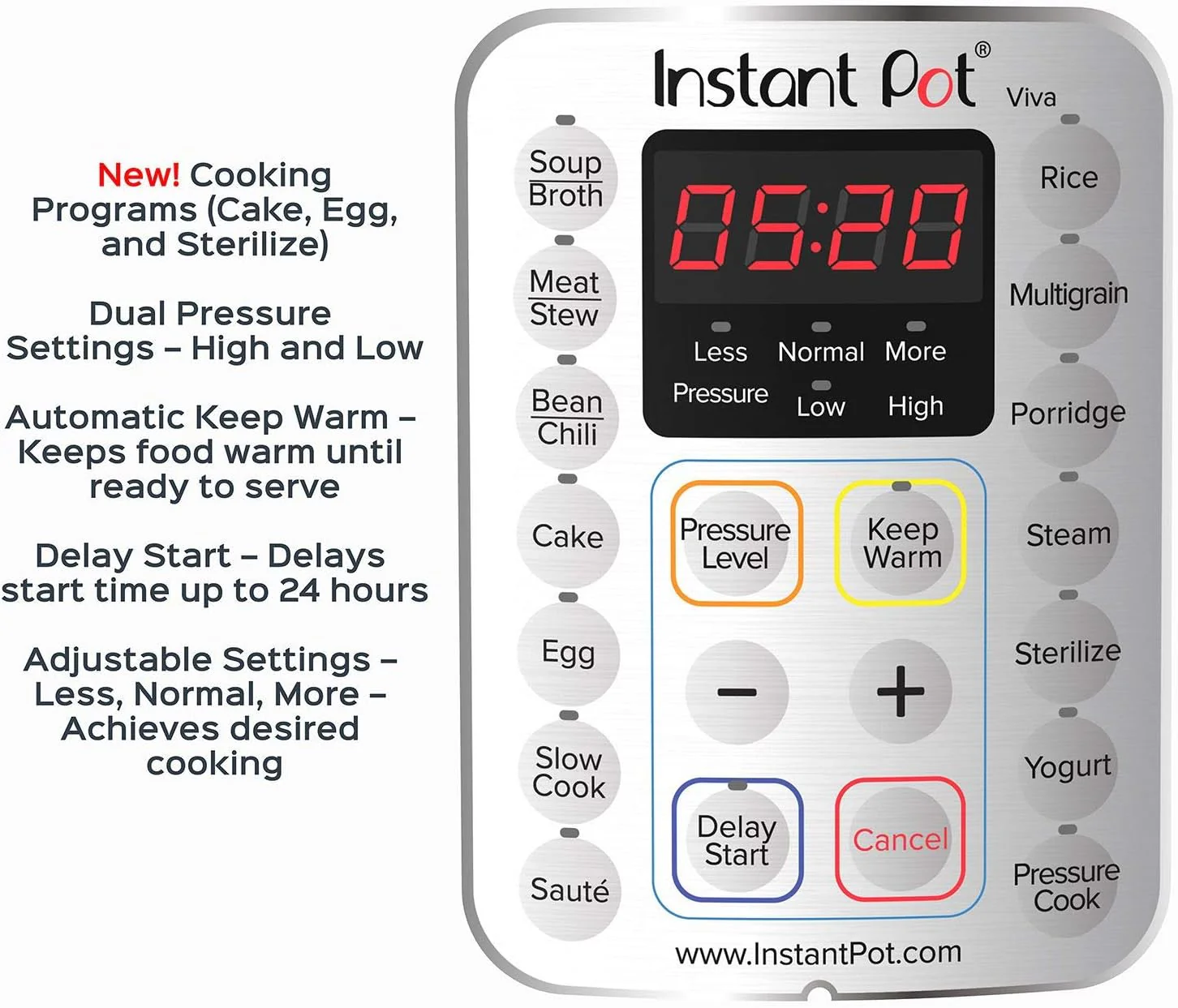 Multicuiseur 9 en 1 : autocuiseur, mijoteuse, cuiseur à riz, cuiseur vapeur, fonction sauté, yaourtière, chauffe-plat et stérilisateur. Application avec plus de 800 recettes incluse. Acier inoxydable. Capacité : 6 litres.