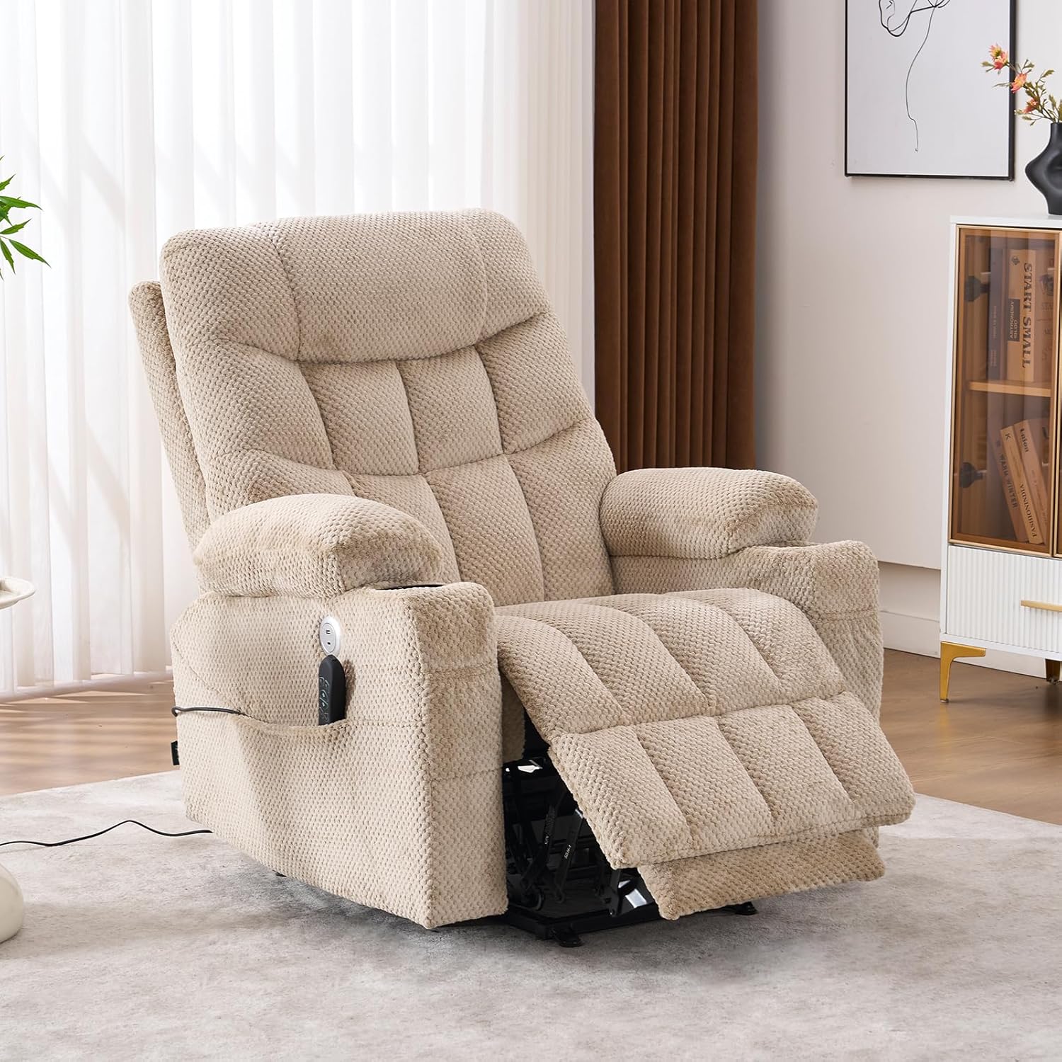 Dual Motor Elderly Lift Chair with Independent Backrest & Footrest Adjustment, Oversized Design,Extended Footrest, USB & Type-C Charging Ports, Built-in Cupholder for Living Room Comfort