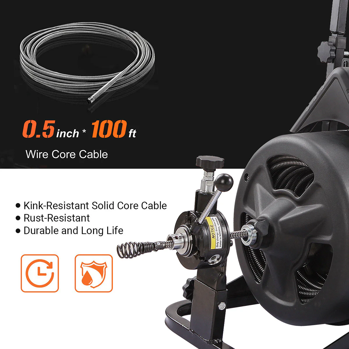 XtremepowerUS 45078 45078 Déboucheur électrique commercial avec accessoires, 30 m (100 pi)