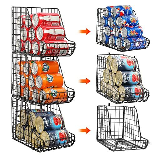 X-Cosrack Stackable Can Organizer For Pantry 3pack，Standing Dispenser Storage Bins,Metal Wire Basket Beverage Pop Soda Rack Stand Kitchen Pantry