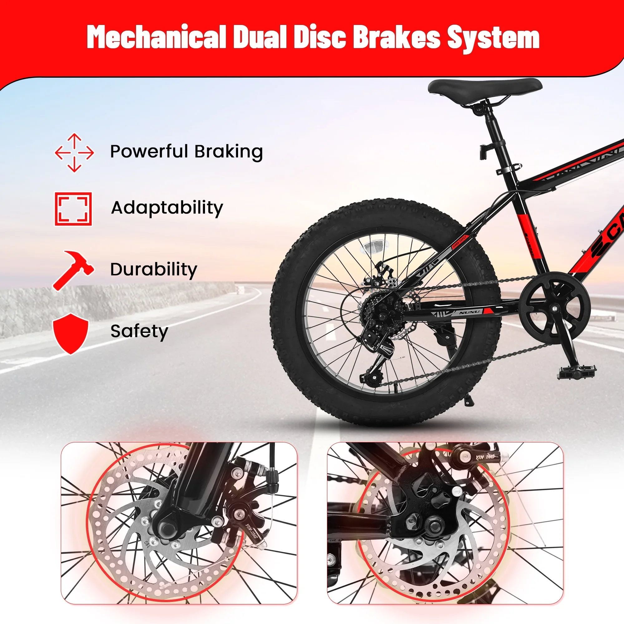 Ecarpat 20 Inch Fat Tire Kids Mountain Bike Shimano 7 Speed Dual Disc Front Suspension Bicycle for Boys Girls.